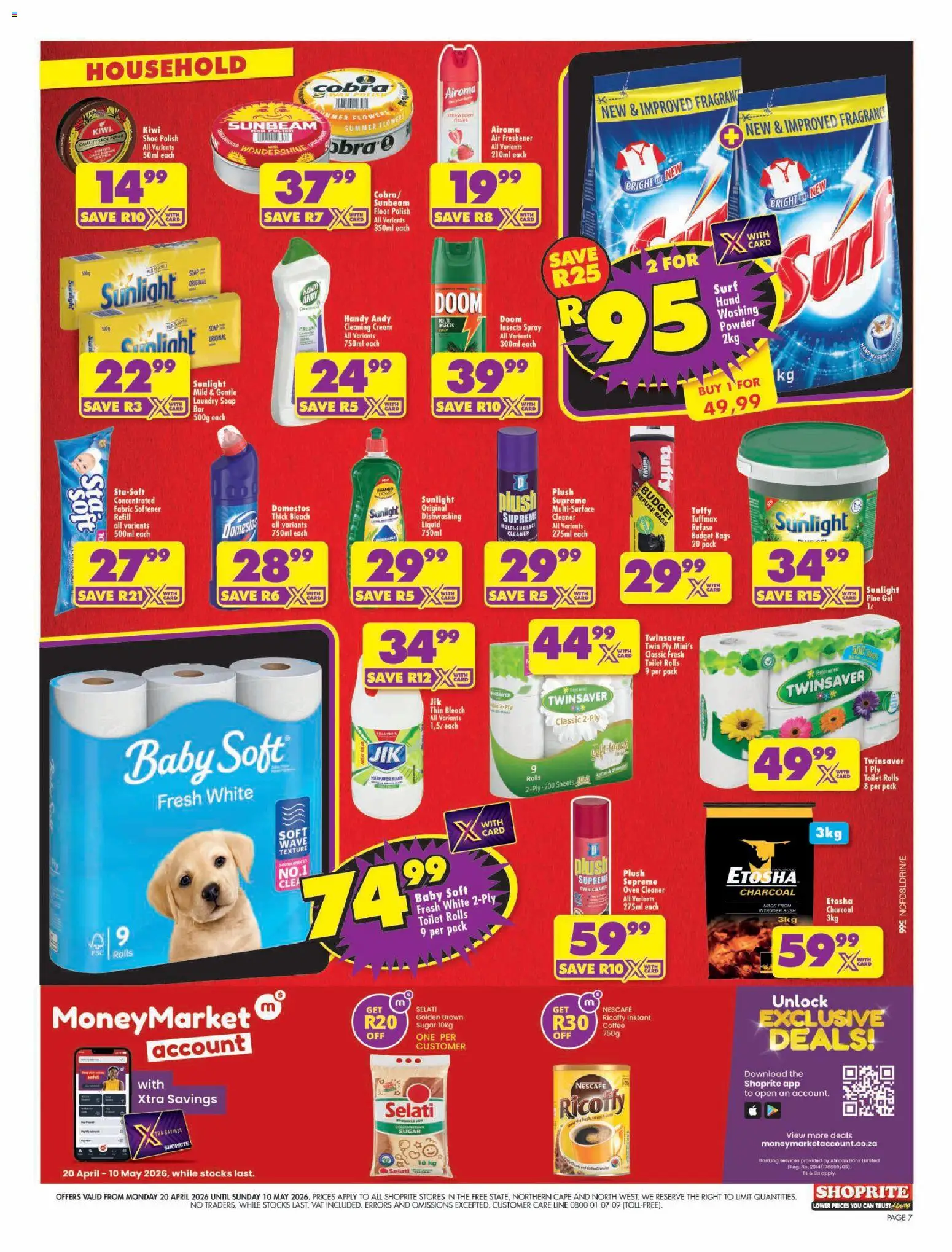 New Shoprite catalogue – valid from 20.04.2026 | Page: 7 | Products: Toilet, Air freshener, Refuse bags, Dishwashing liquid