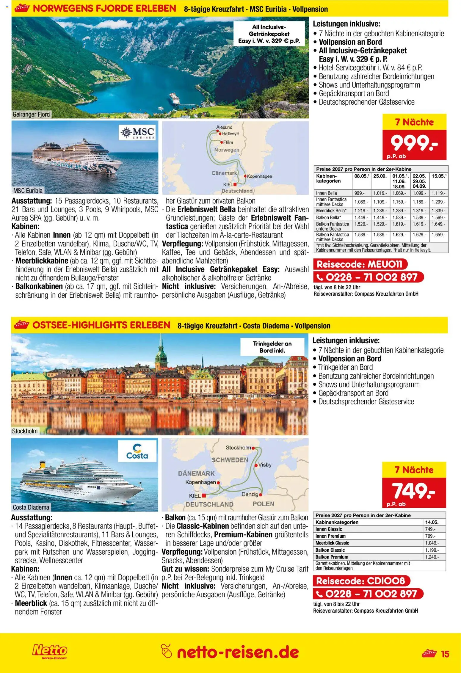 Netto Reisen Prospekt – gültig ab 27.08.2026 | Seite: 15 | Produkte: Doppelbett, Wasser, Tee, Uhr