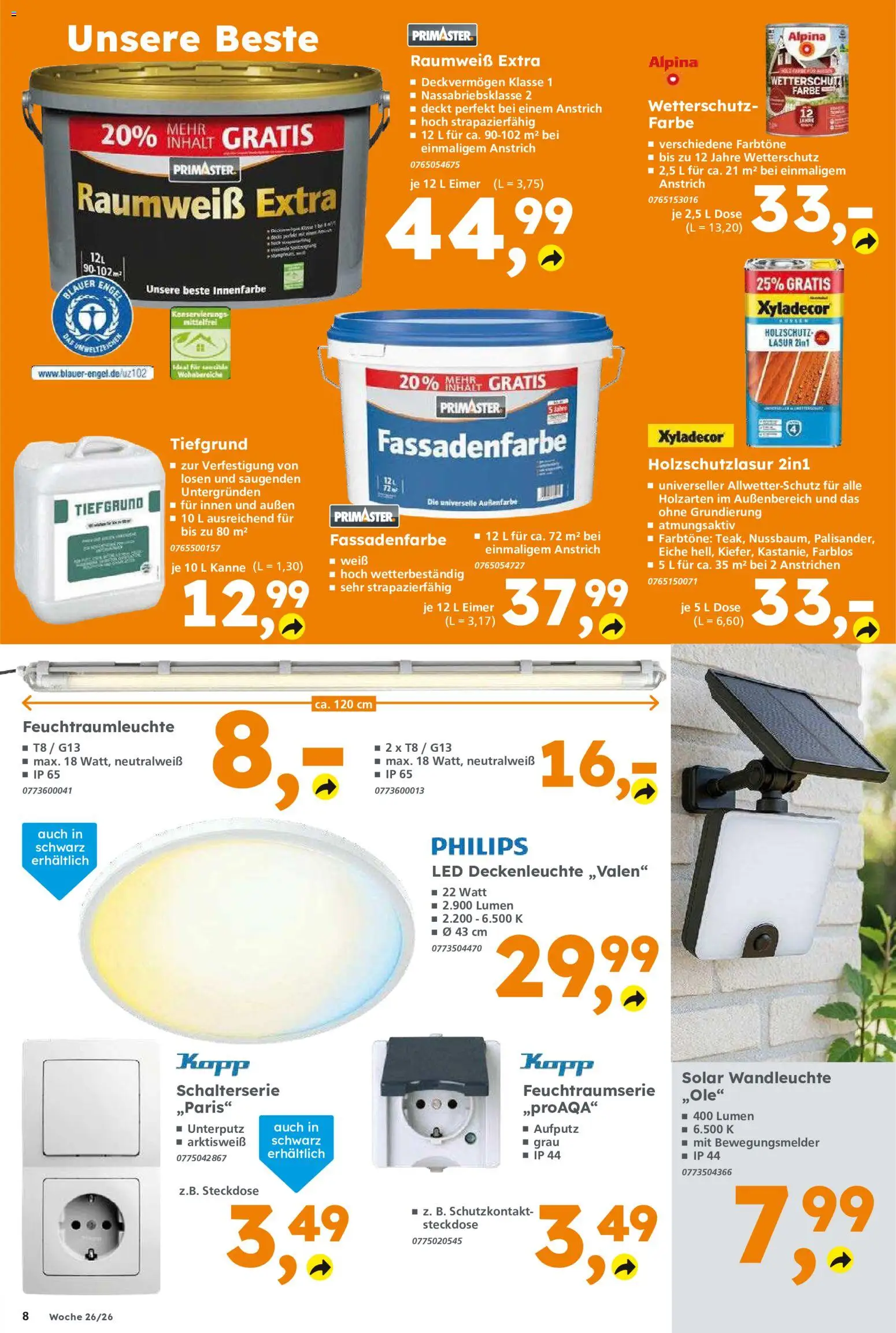 Globus Baumarkt Prospekt Zweibrücken – gültig ab 22.06.2026 | Seite: 8 | Produkte: Philips, Steckdose, Wandleuchte