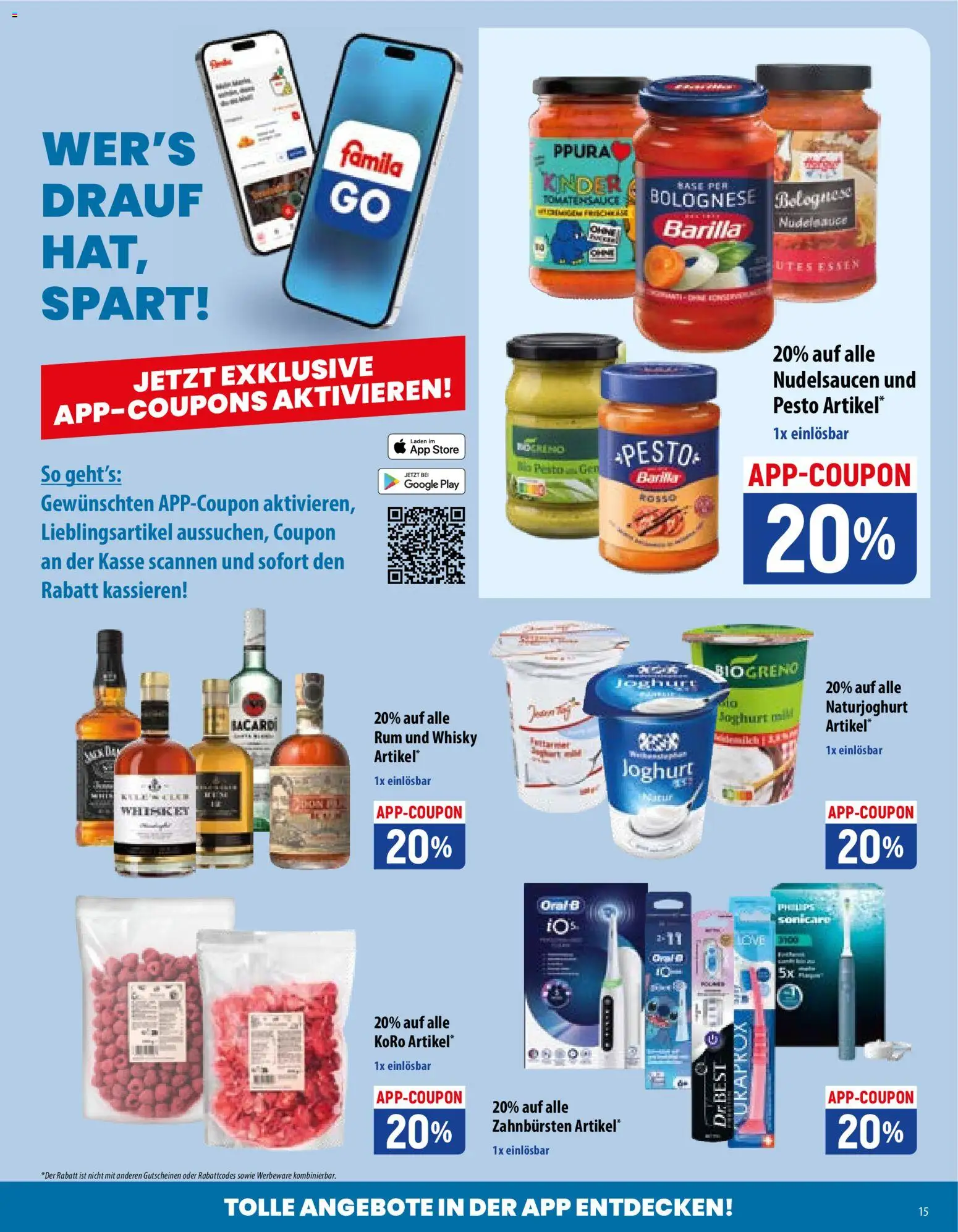 Famila Prospekt – gültig ab 14.09.2026 | Seite: 15 | Produkte: Whisky, Joghurt, Barilla, Rum