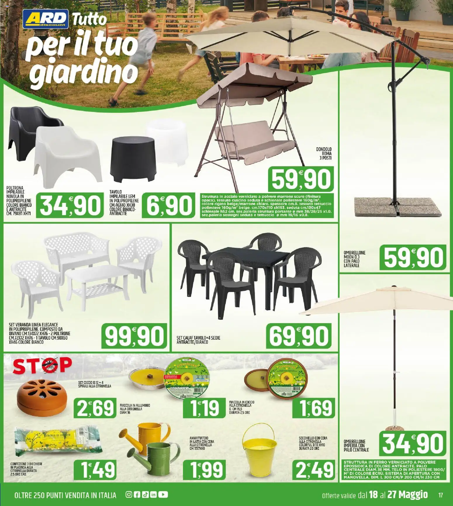 Volantino ARD Discount del 18.05.2026 | Pagina: 17 | Prodotti: Annaffiatoio, Dondolo, Divano, Poltrona