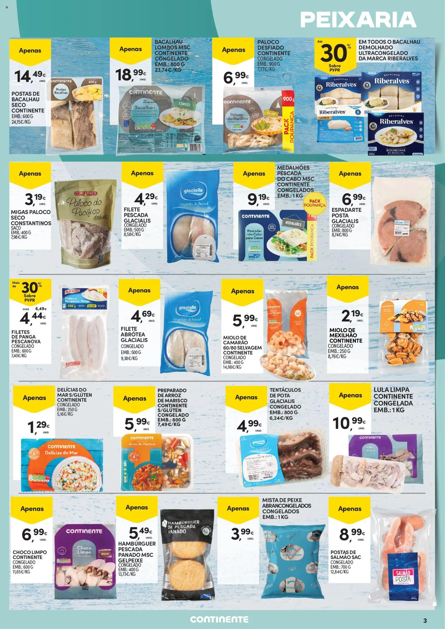 Continente Açores │ válido de 11.06.2026 | Página: 3 | Produtos: Bacalhau, Pescada, Camarão, Pescada do cabo