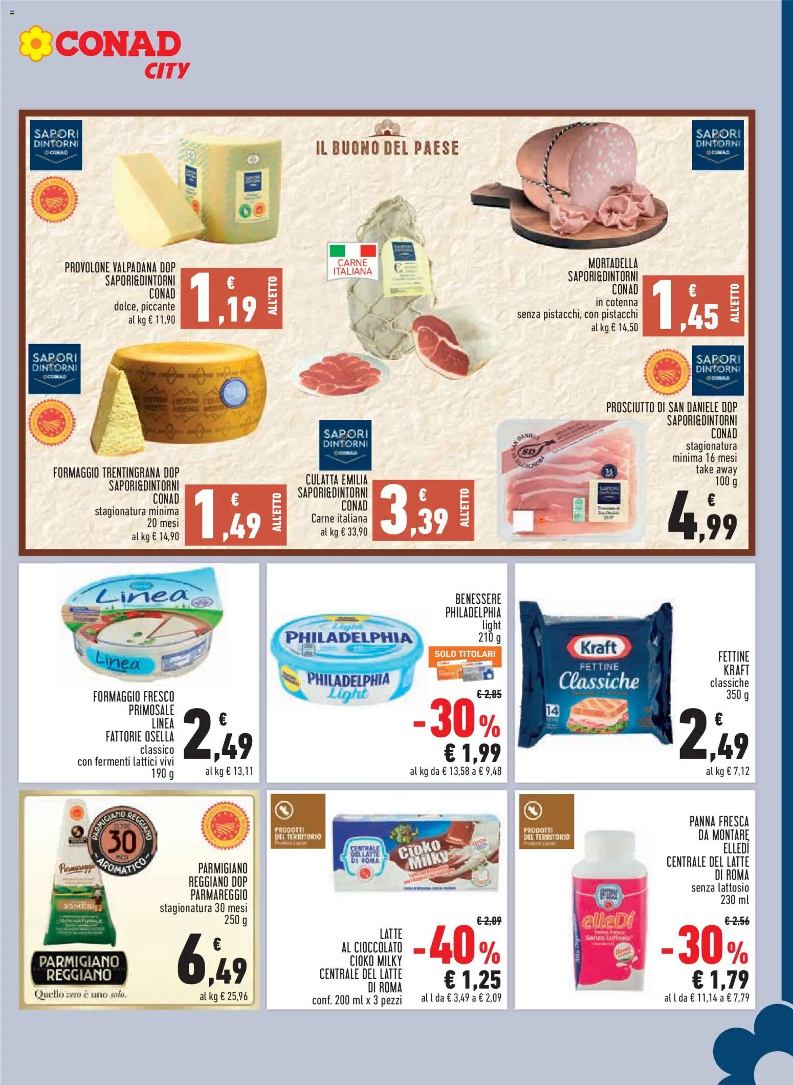Volantino Conad del 29/07/2026 | Pagina: 9 | Prodotti: Cioccolato, Panna, Latte, Parmigiano