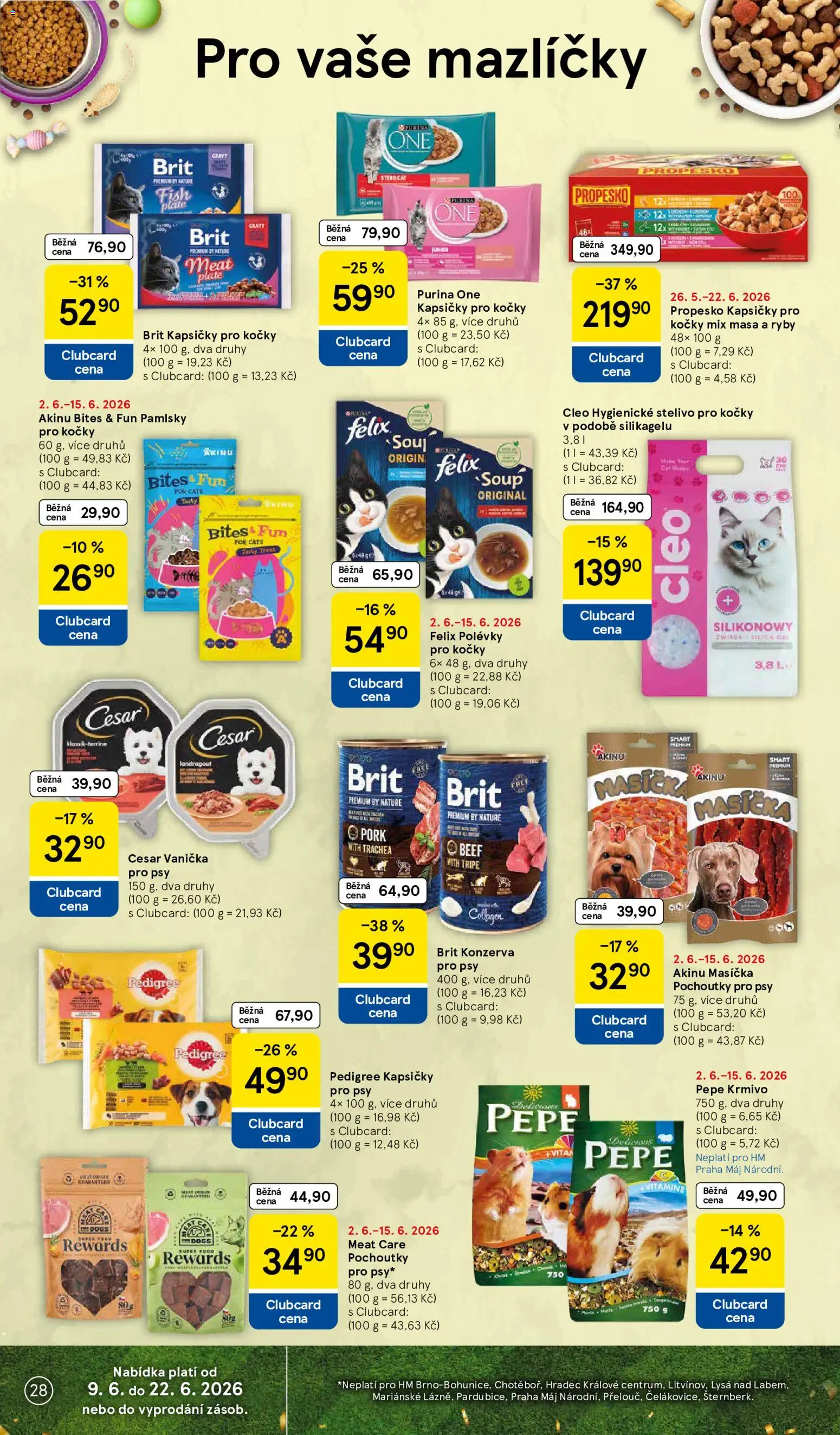 Tesco leták - Hypermarket od 10.06.2026 | Strana: 28 | Produkty: Felix, Kapsičky pro kočky, Stelivo, Konzerva pro psy