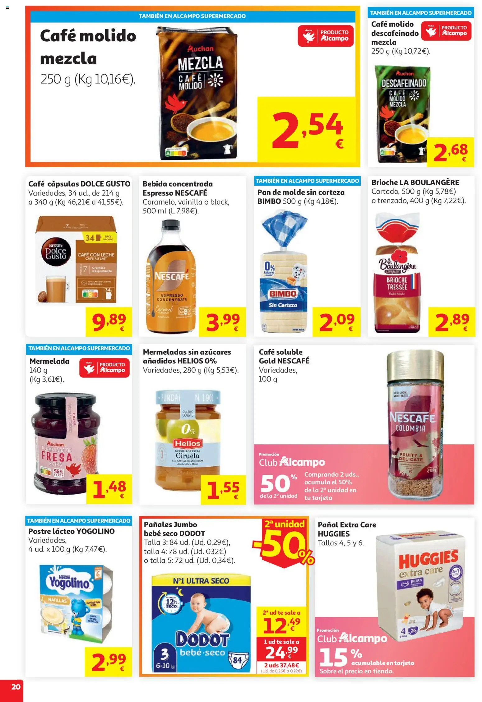 Alcampo HG Unico │ válido desde el 05.05.2026 | Página: 20 | Productos: Pan, Café, Café molido, Μηχανή καφέ