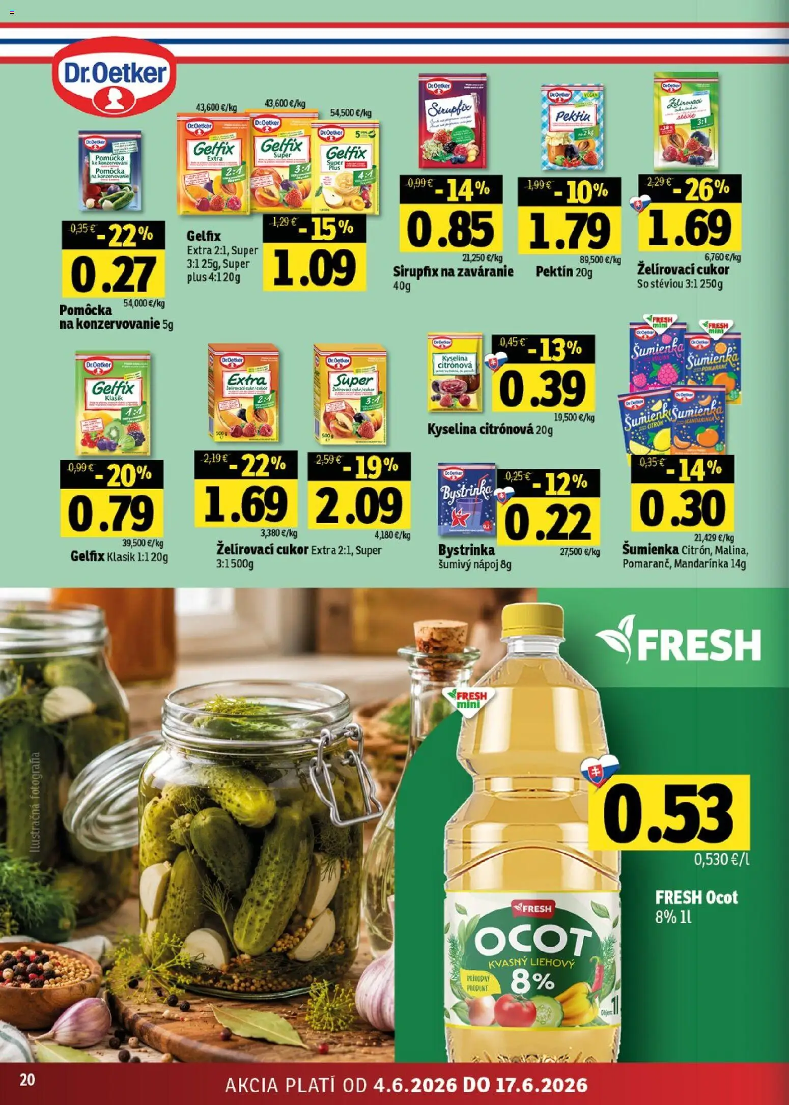 Nové Fresh akcie – leták je platný od 04.06.2026 | Strana: 20 | Produkty: Cukor, Ocot