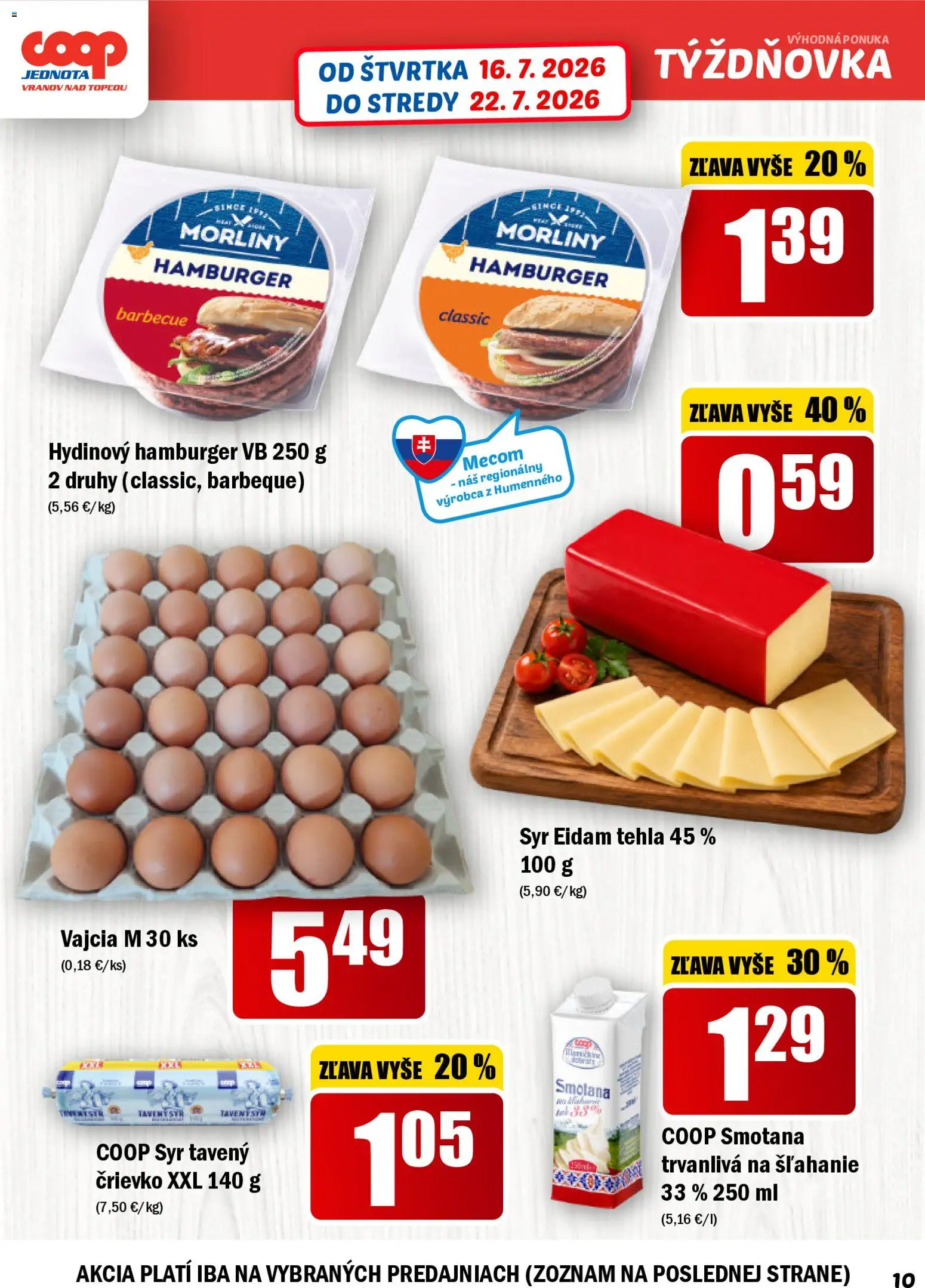 Nové COOP Jednota akcie – leták je platný od 16.07.2026 | Strana: 10 | Produkty: Syr, Vajcia, Smotana, Eidam
