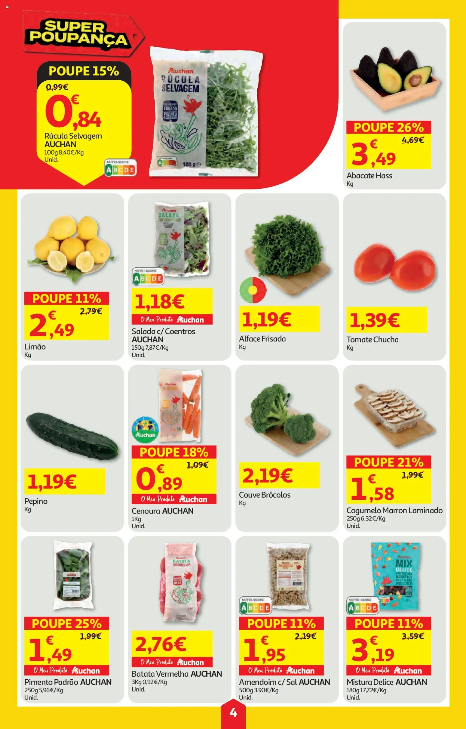 Auchan folheto │ válido de 09/07/2026 | Página: 4 | Produtos: Rúcula, Cenoura, Alface, Couve