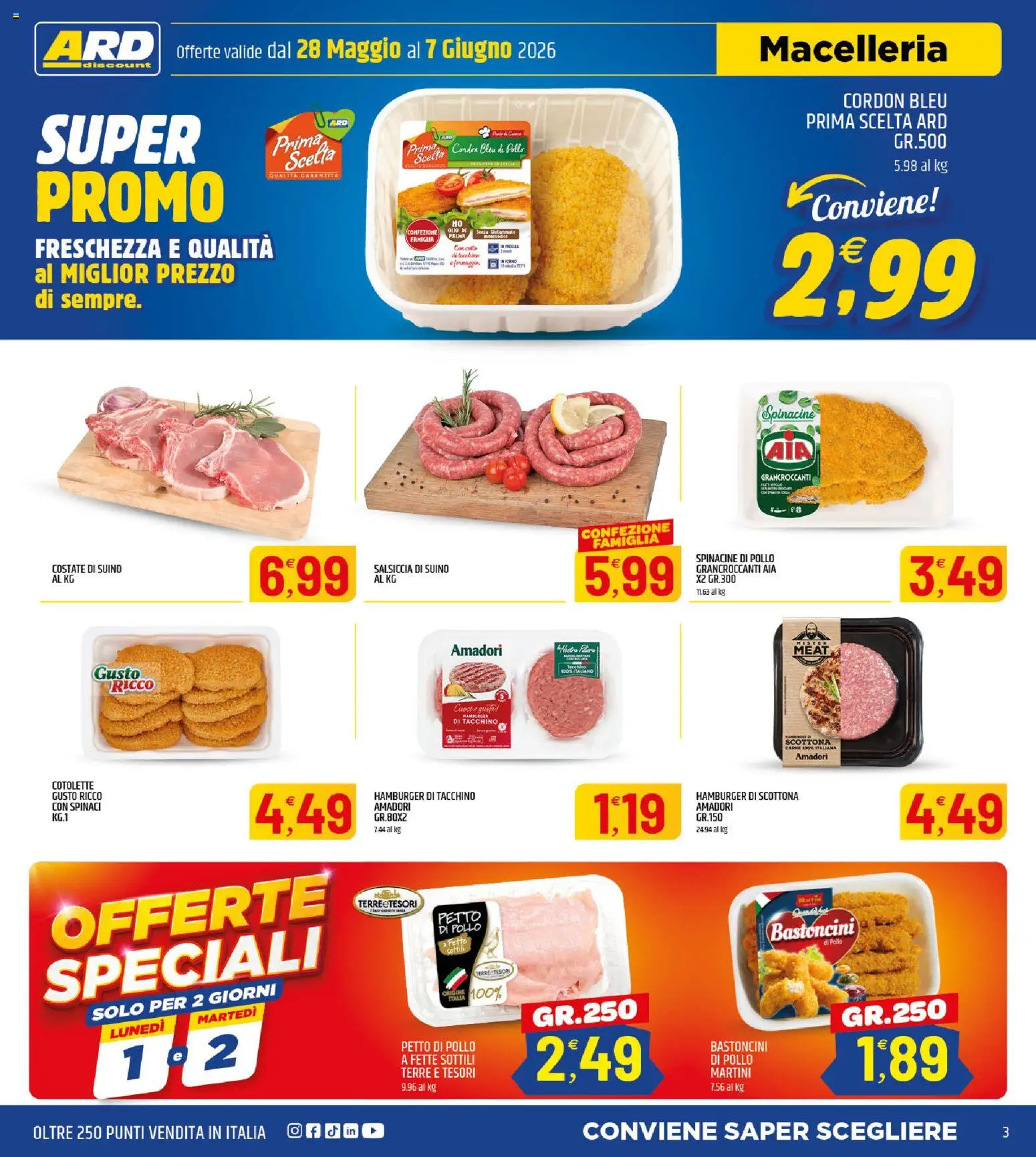 Volantino ARD Discount del 28.05.2026 | Pagina: 3 | Prodotti: Suino, Tacchino, Spinaci, Forno
