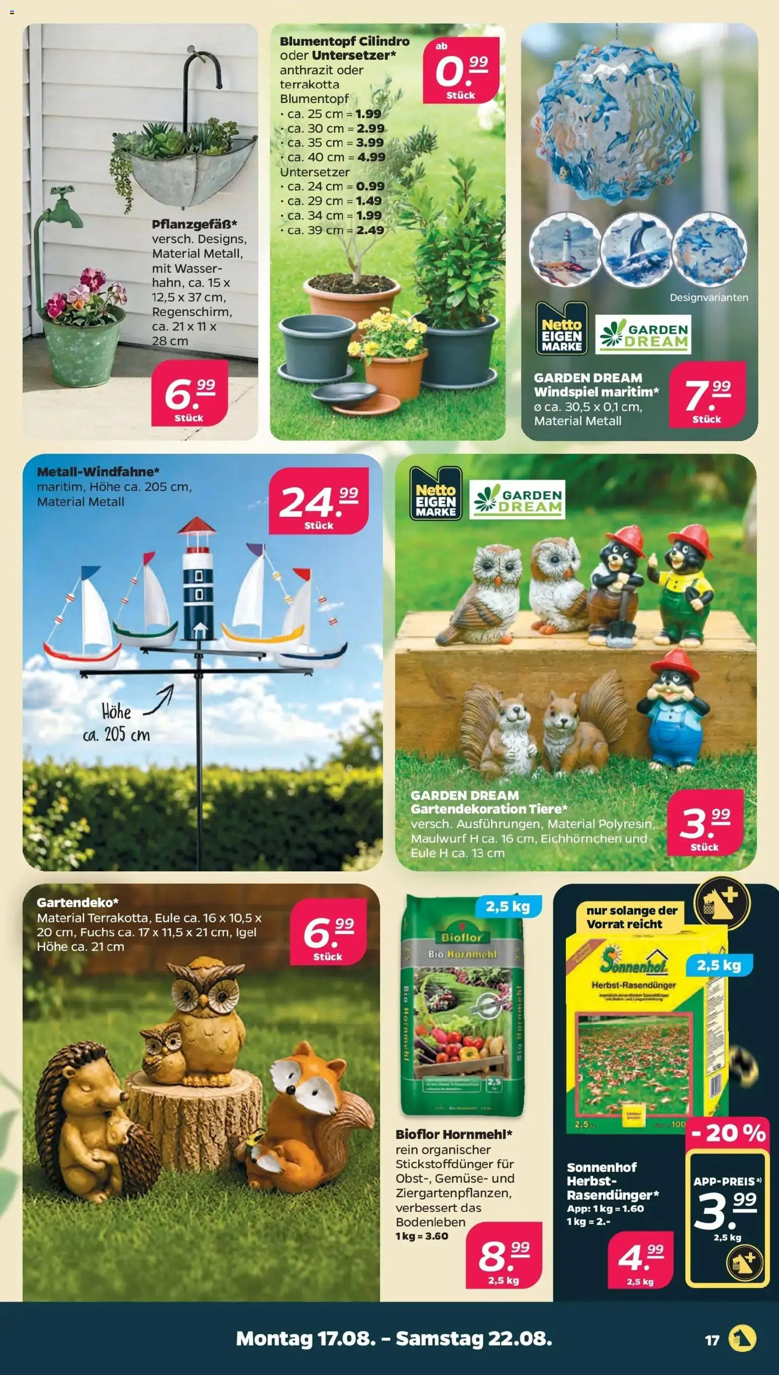 Netto - Netto APS : Wochenangebote ab 17.08.2026 → Angebote nächste Woche | Seite: 19 | Produkte: Blumentopf, Wasser, Gemüse