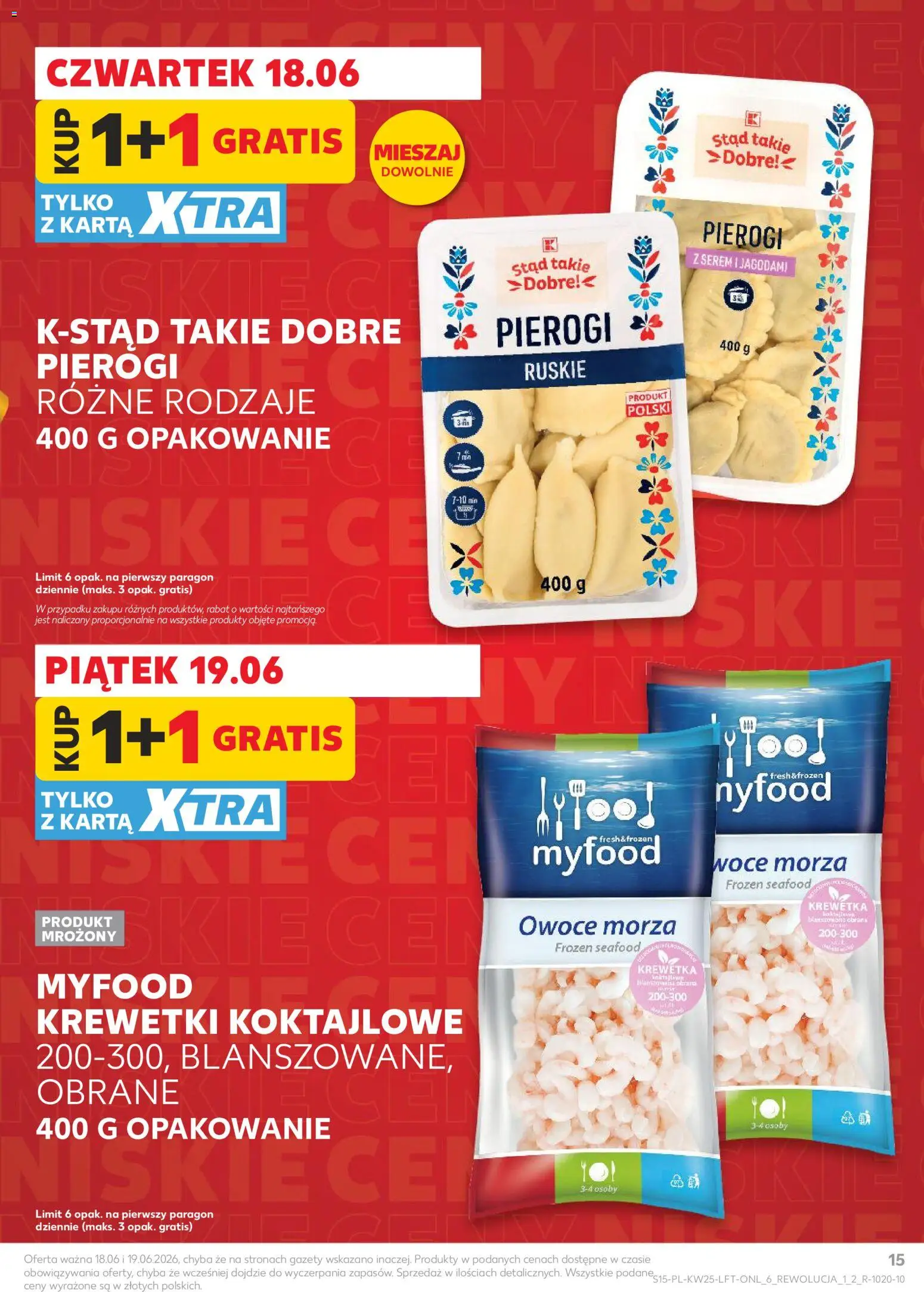 Kaufland gazetka od 18.06.2026 | Strona: 15 | Produkty: Pierogi, Krewetki, Krewetki koktajlowe, Owoce