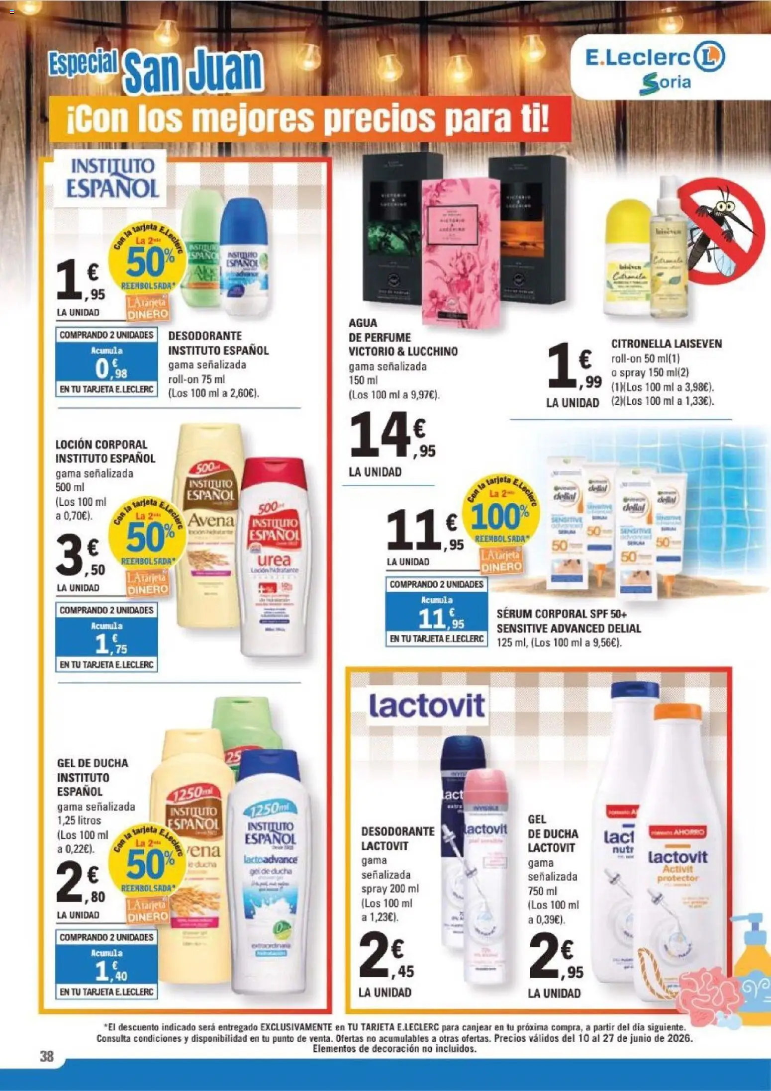E.Leclerc Soria │ válido desde el 10.06.2026 | Página: 38 | Productos: Perfume, Gel de ducha, Desodorante, Sérum