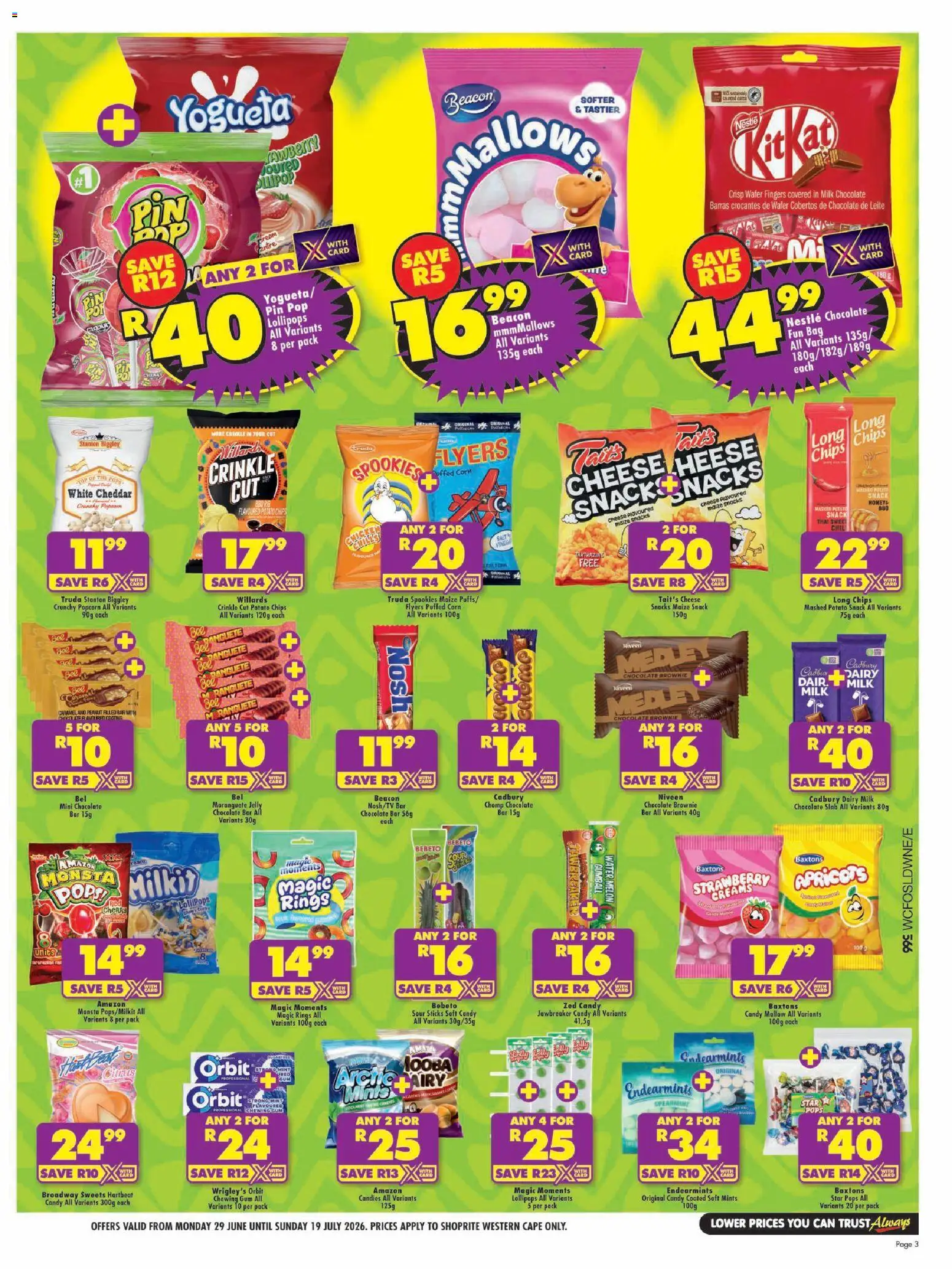 New Shoprite catalogue – valid from 29/06/2026 | Page: 3 | Products: Bag, Snacks, Popcorn, Cream