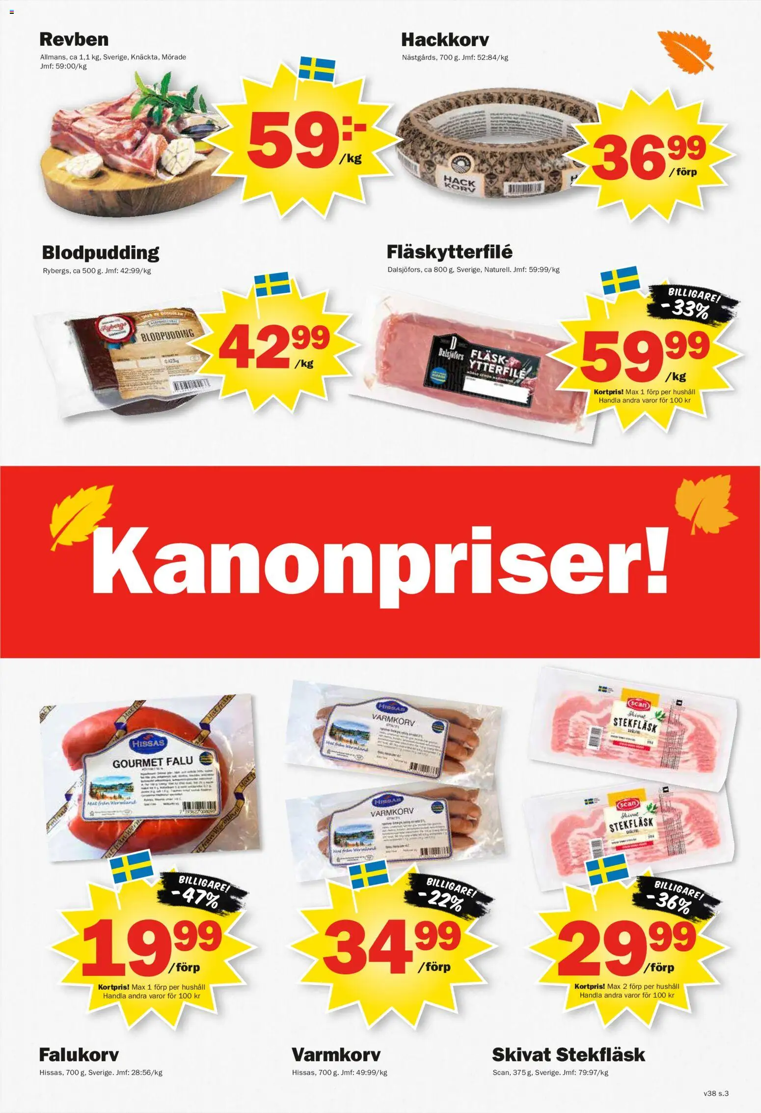 Pekås reklamblad aktuell från 14/09/2026 | Sida: 3 | Produkter: Korv, Varmkorv, Falukorv, Blodpudding