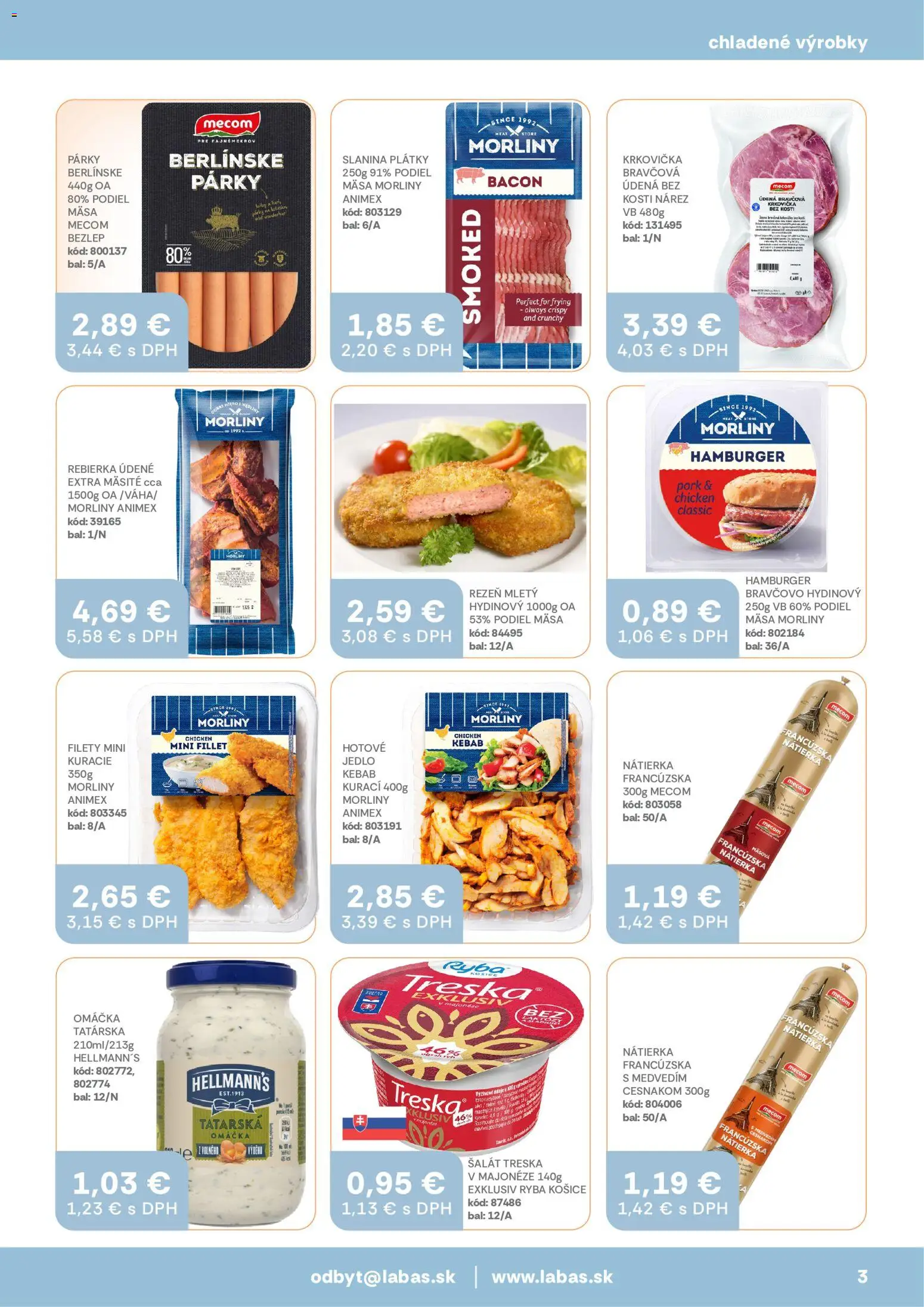 Nové Labaš akcie – leták je platný od 08.05.2026 | Strana: 3 | Produkty: Ryba, Krkovička, Omáčka, Párky