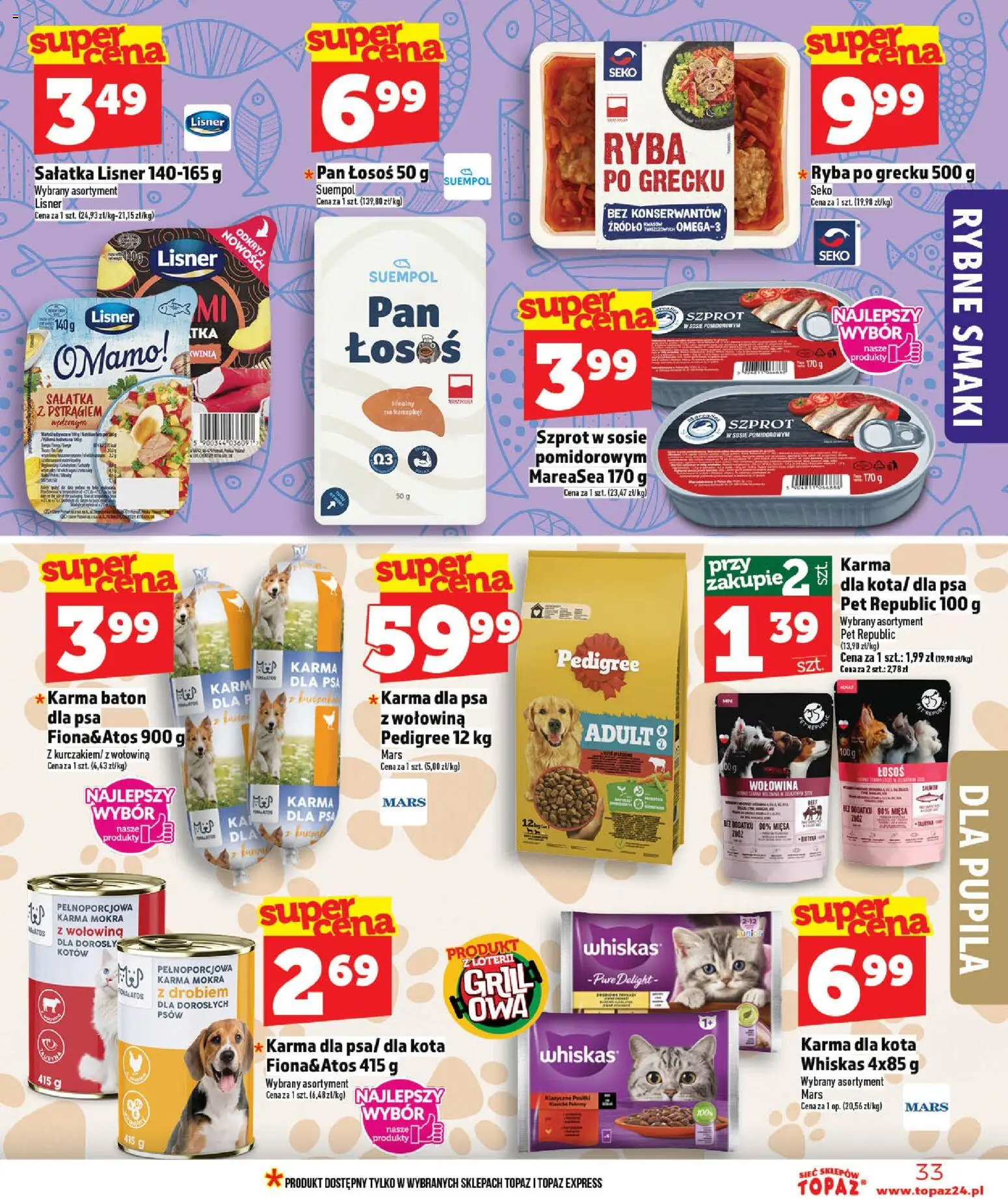 Topaz gazetka od 14.05.2026 | Strona: 33 | Produkty: Grill, Karma dla psa, Wołowina, Ryba