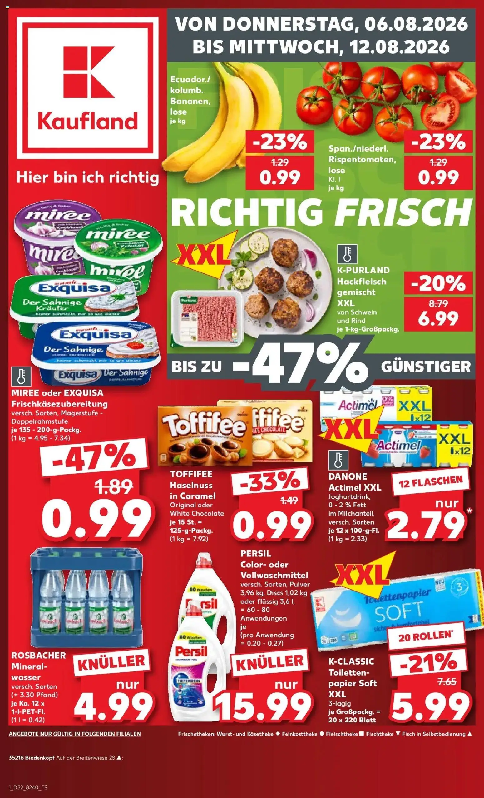 Prospekt Kaufland ab 06.08.2026 » Angebote Online zum Blättern | Seite: 1 | Produkte: Actimel, Wasser, Persil, Hackfleisch