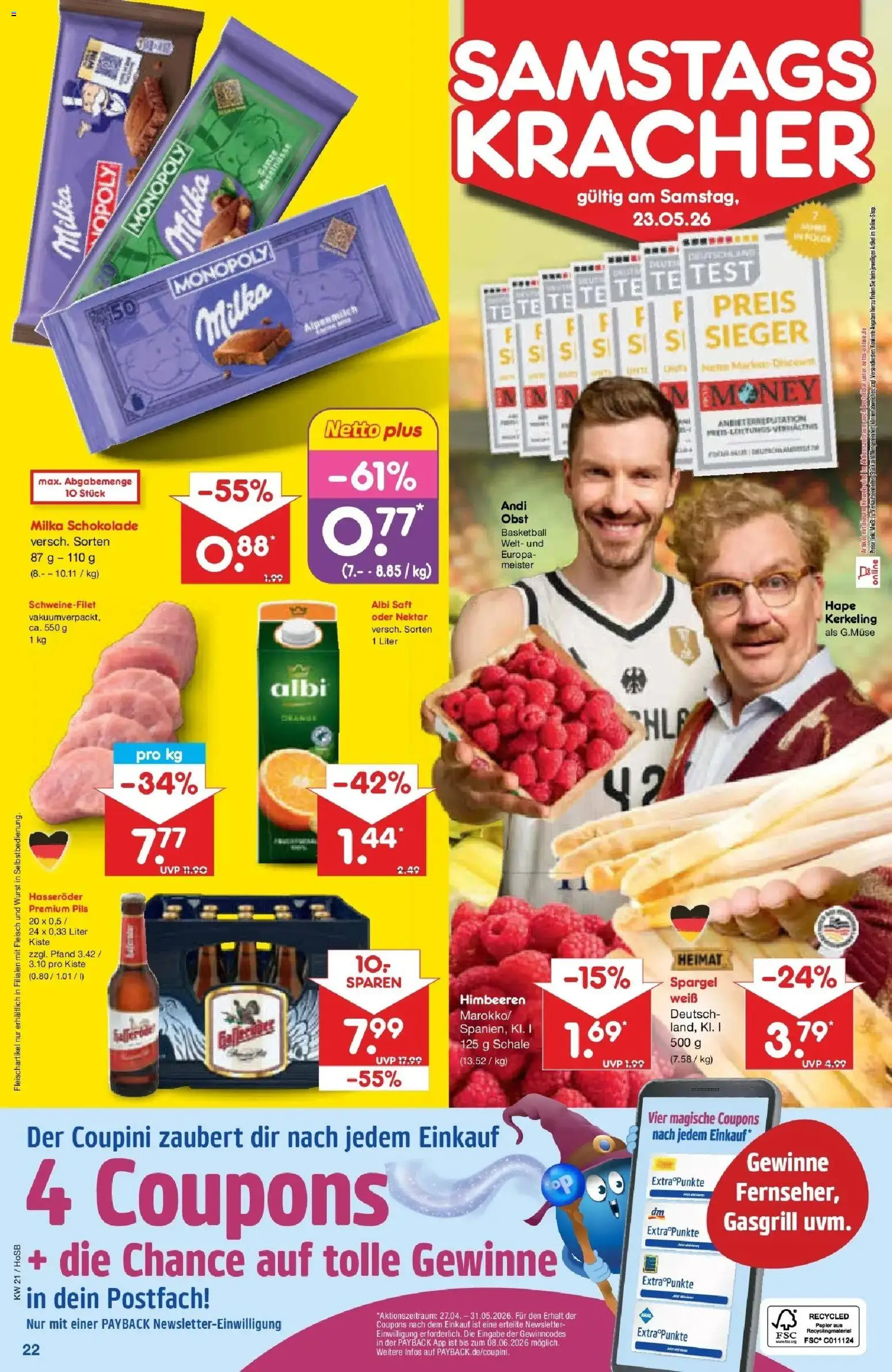Netto Marken-Discount Prospekt Hannover	 – gültig ab 17.05.2026 | Seite: 24 | Produkte: Milka schokolade, Schweinefilet, Obst, Fleisch
