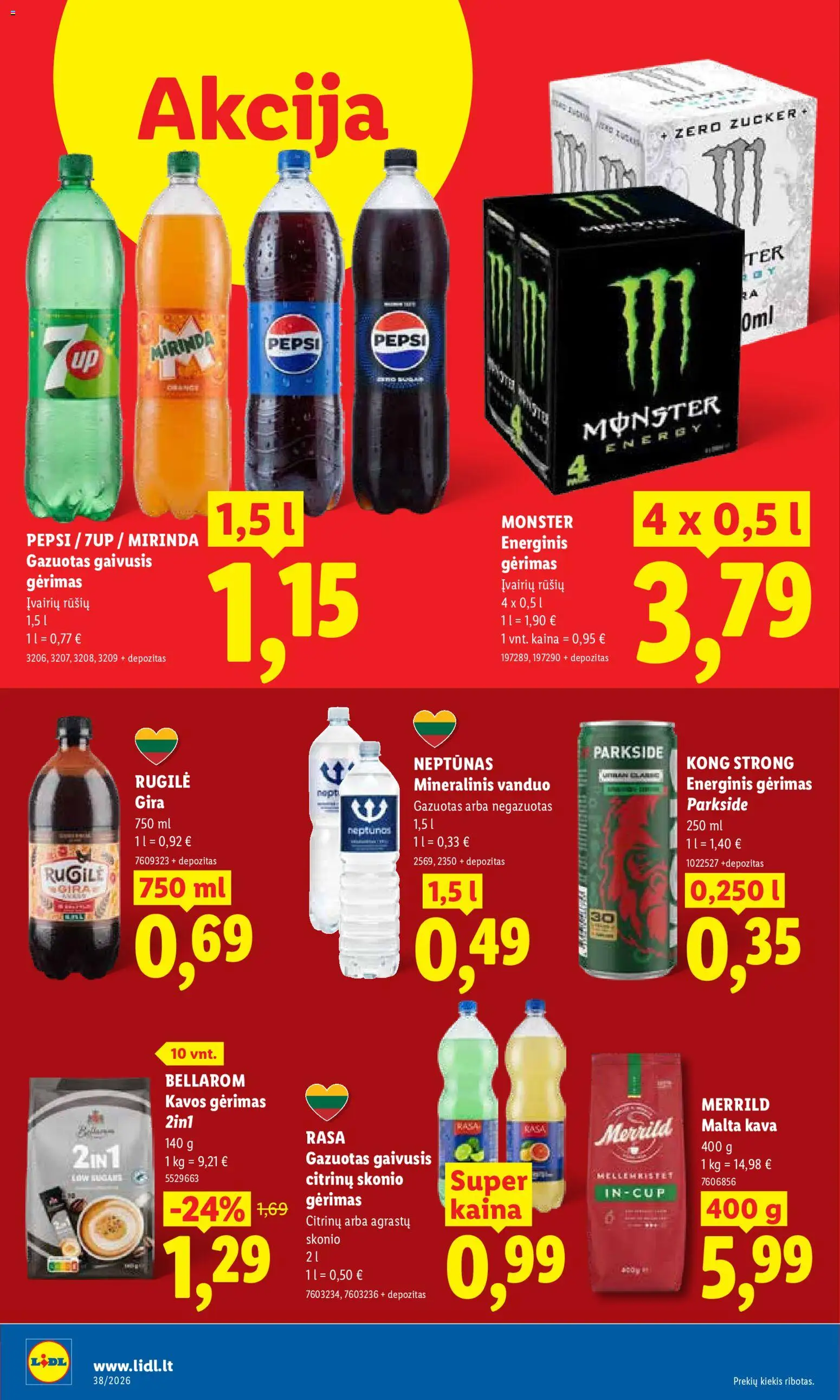 LIDL akcijos nuo 2026.09.14 | Puslapis: 14 | Prekių: Vanduo, Energinis gėrimas, Kava, Mineralinis vanduo