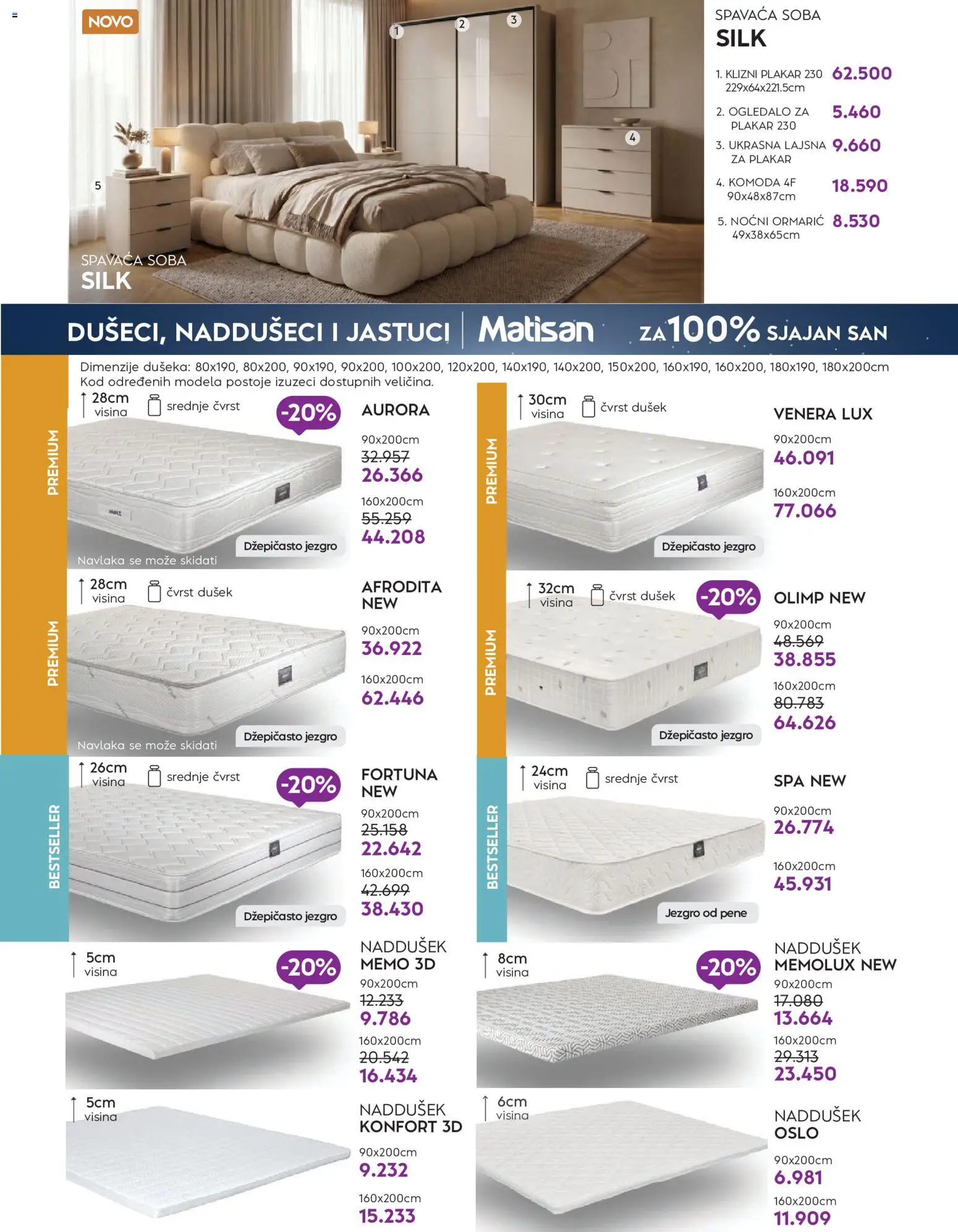 Matis katalog - važi od 01.07.2026 | Strana: 14 | Proizvode: Dušek, Noćni ormarić, Ogledalo, Naddušeci