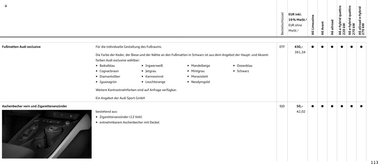Audi A6 – gültig ab 28.10.2025 | Seite: 113 | Produkte: Lautsprecher, Soundsystem