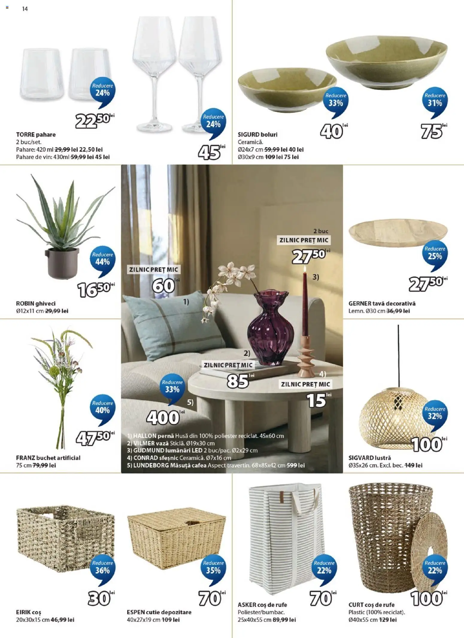 Noul catalog JYSK – valabil de la 09.07.2026 | Pagină: 14 | Produse: Pahare, Pernă, Coș, Vază