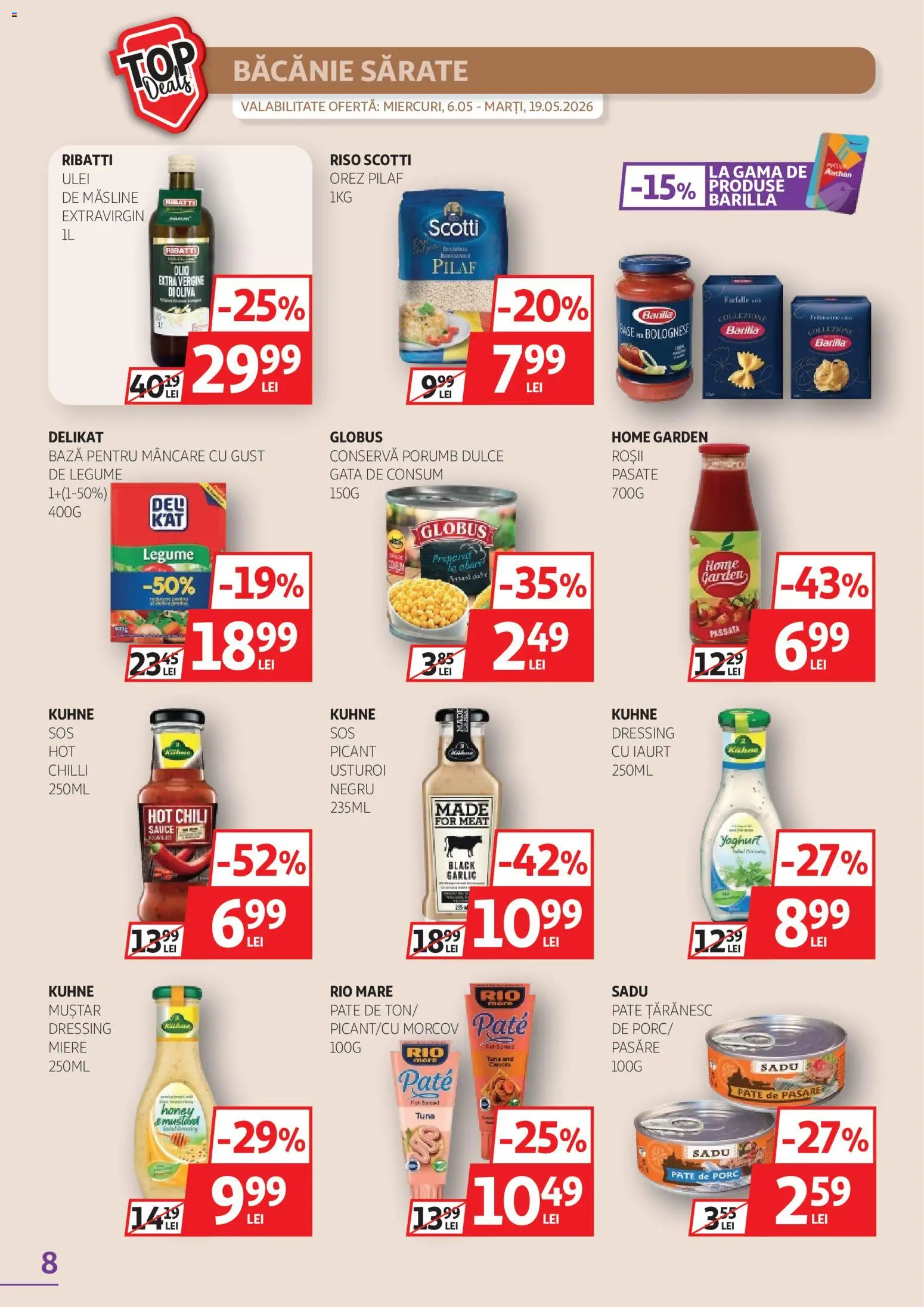 Noul catalog Auchan – valabil de la 06.05.2026 | Pagină: 8 | Produse: Pate, Ulei, Orez, Legume