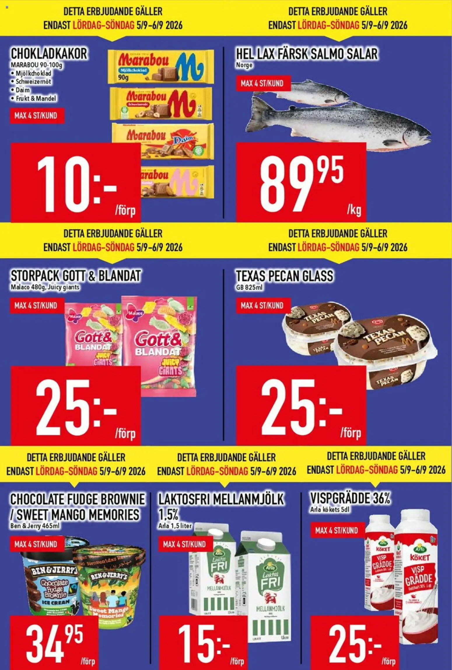 Matdax reklamblad aktuell från 31/08/2026 | Sida: 6 | Produkter: Frukt, Ben, Lax, Grädde