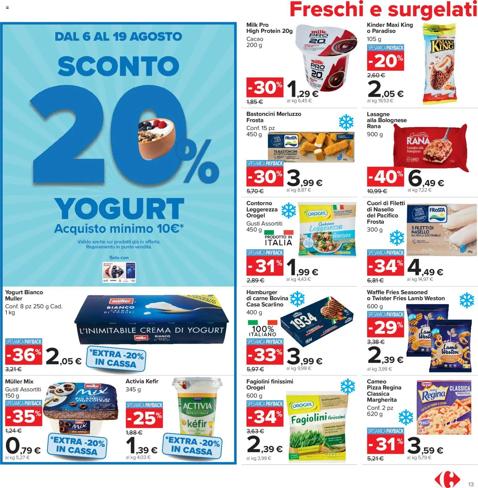 Volantino Carrefour del 06/08/2026 | Pagina: 13 | Prodotti: Crema, Pizza, Nasello, Hamburger