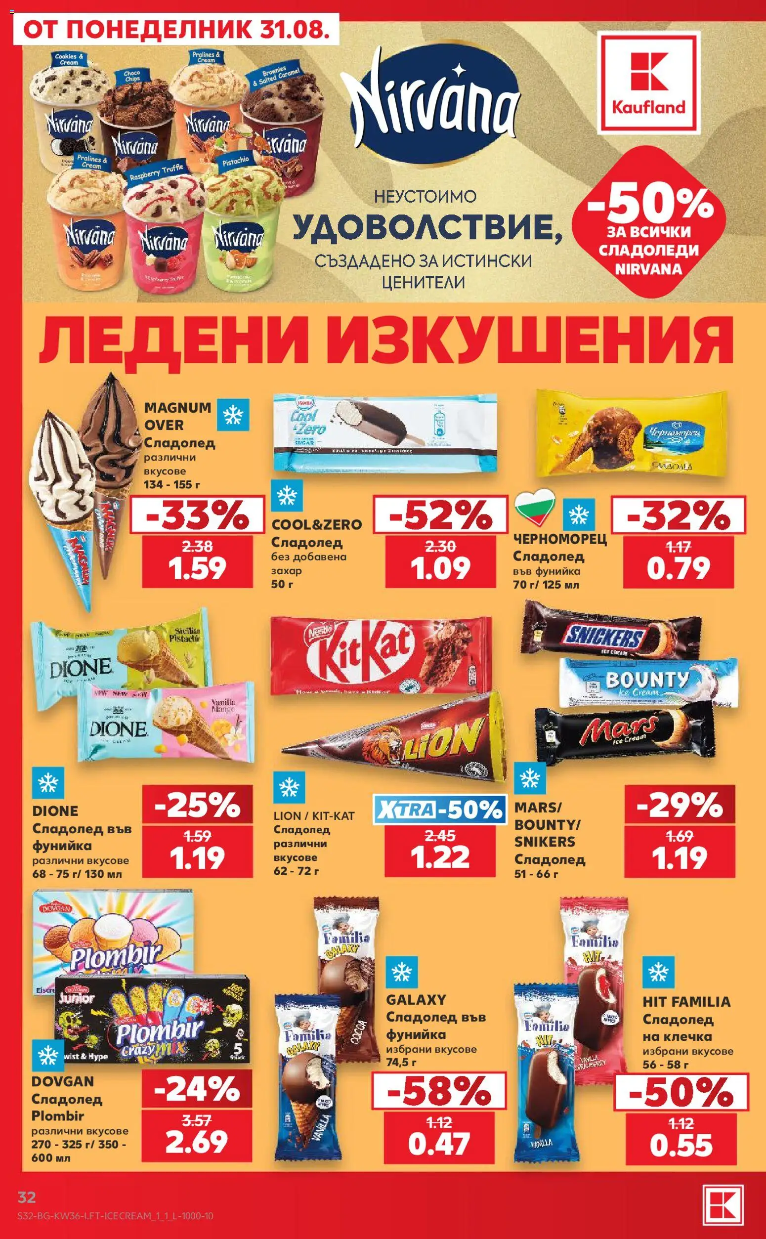 {H1} | Страница: 32 | Продукти: Snickers, Сладолед, Захар, Magnum