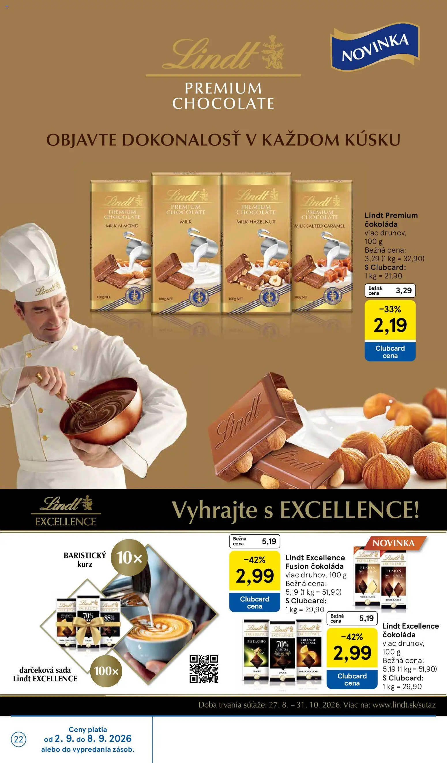 Nové Tesco akcie – leták je platný od 02.09.2026 | Strana: 22 | Produkty: Lindt, Čokoláda