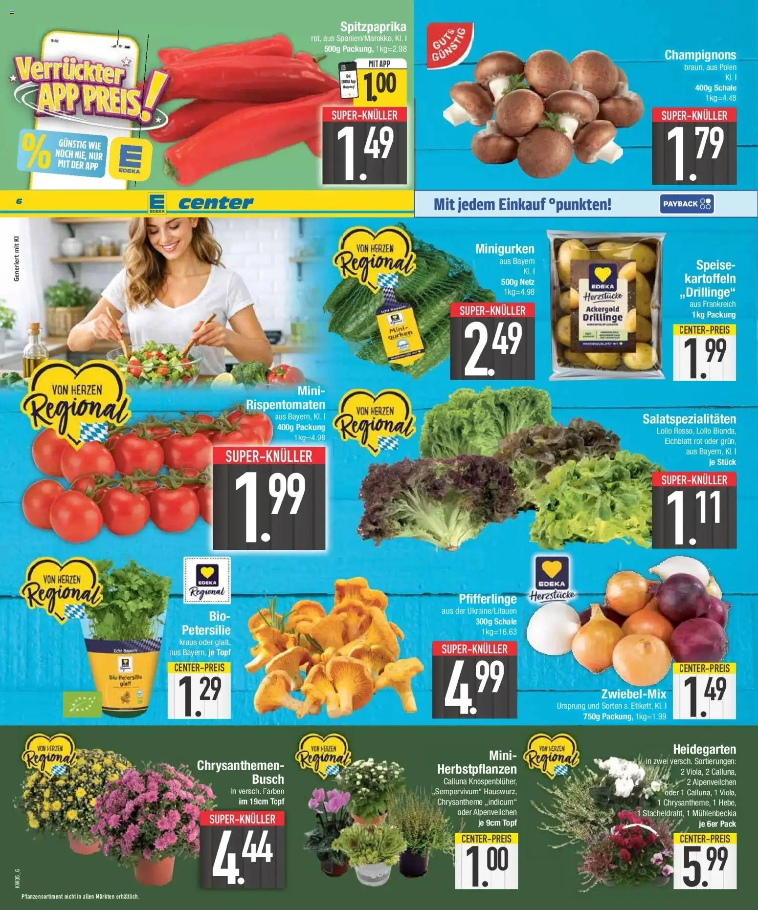 E center Prospekt München (ab 24.08.2026) zum Blättern | Seite: 6 | Produkte: Champignons, Kartoffeln, Petersilie, Gurken