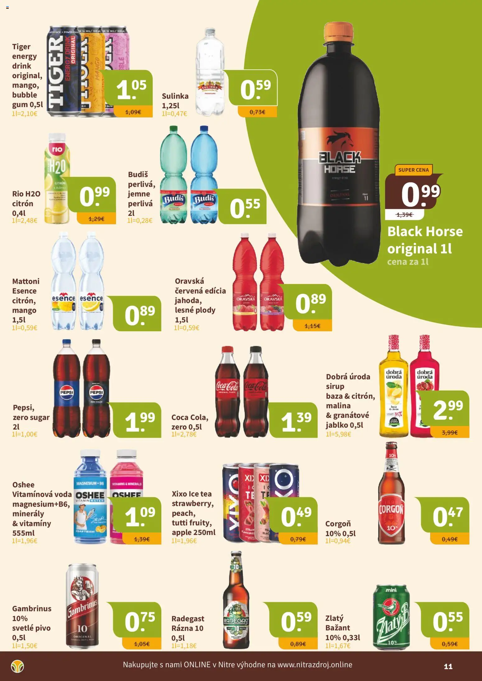 Nové Nitrazdroj akcie – leták je platný od 17.04.2026 | Strana: 11 | Produkty: Radegast, Budiš, Voda, Coca cola