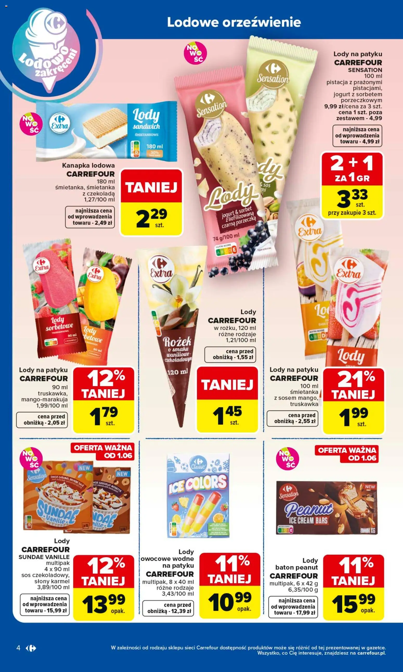 Carrefour gazetka - Wybierz Jakość W Najlepszej Cenie od 25.05.2026 | Strona: 4 | Produkty: Sandwich, Lody na patyku, Jogurt, Lody