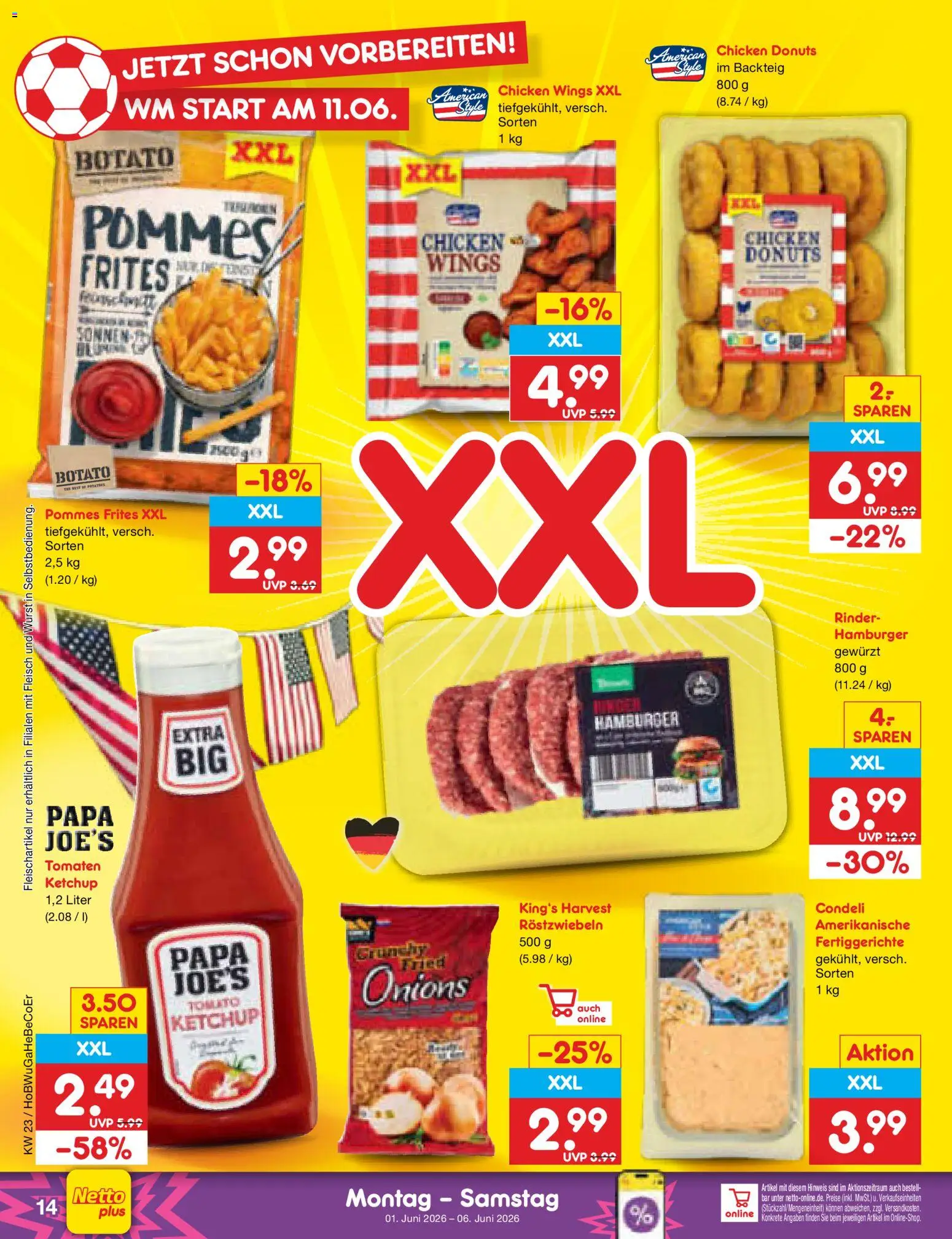 Netto Marken-Discount Prospekt – gültig ab 01.06.2026 | Seite: 16 | Produkte: Tomaten, Donuts, Wurst, Fleisch