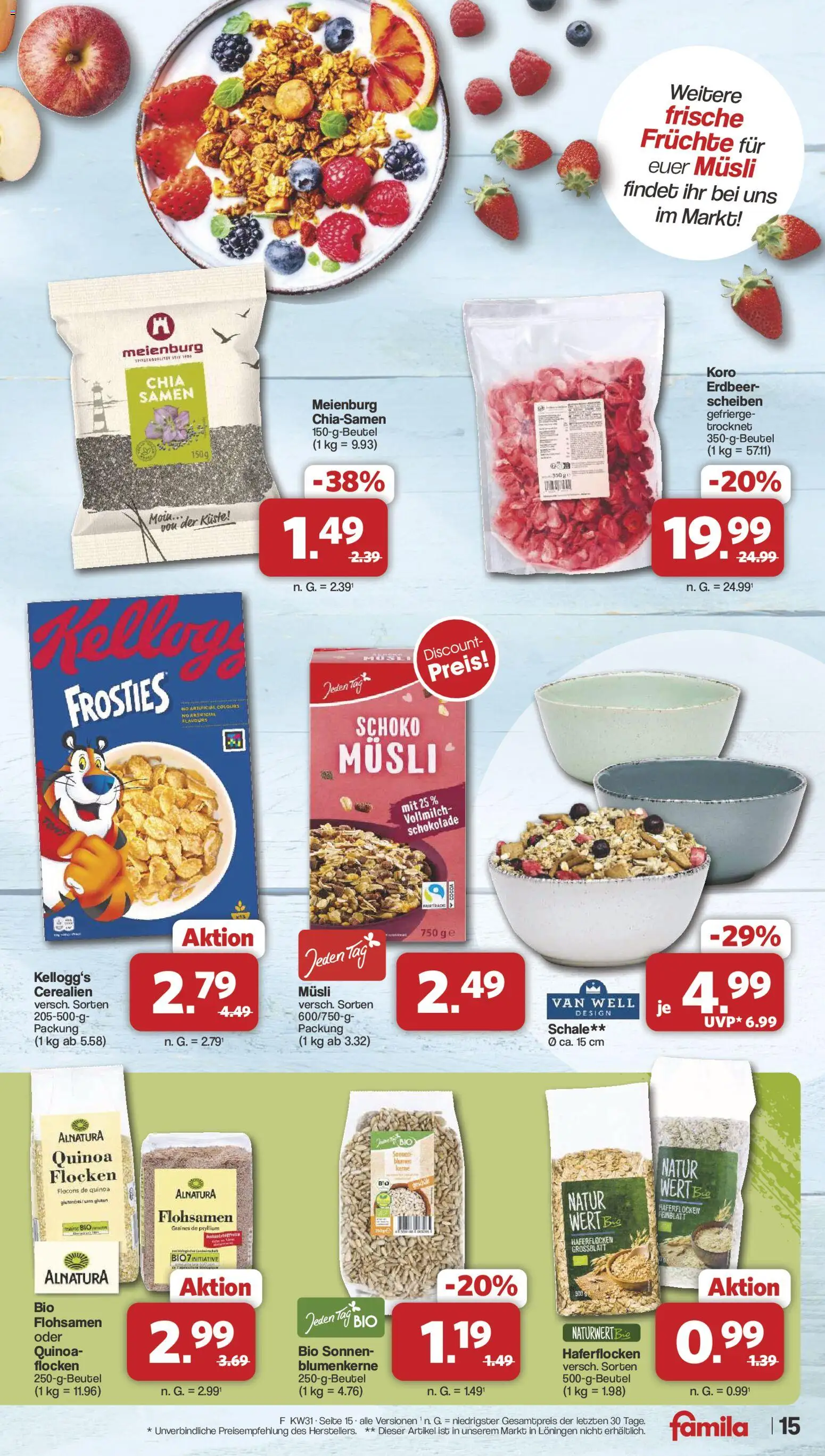 Famila Nordwest Prospekt – gültig ab 27.07.2026 | Seite: 15 | Produkte: Musli, Schokolade, Kellogg's, Flocken