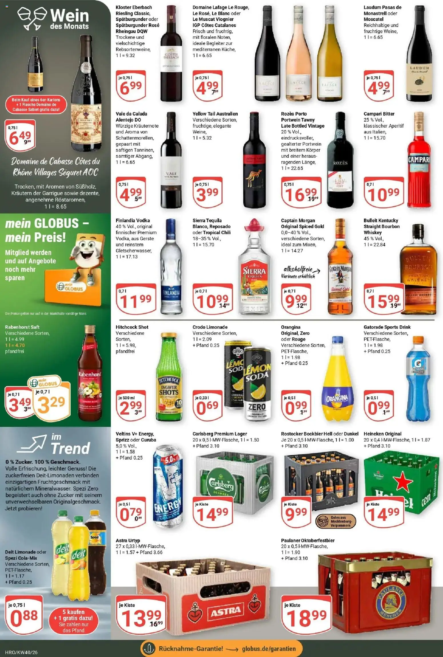 Globus Prospekt Rostock (ab 28.09.2026) » Angebote online | Seite: 17 | Produkte: Carlsberg, Rouge, Zucker, Bourbon