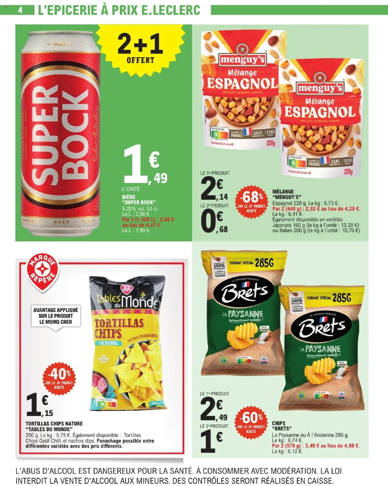 {H1} | Page: 4 | Produits: Chips nature, Graines, Bière, Amandes