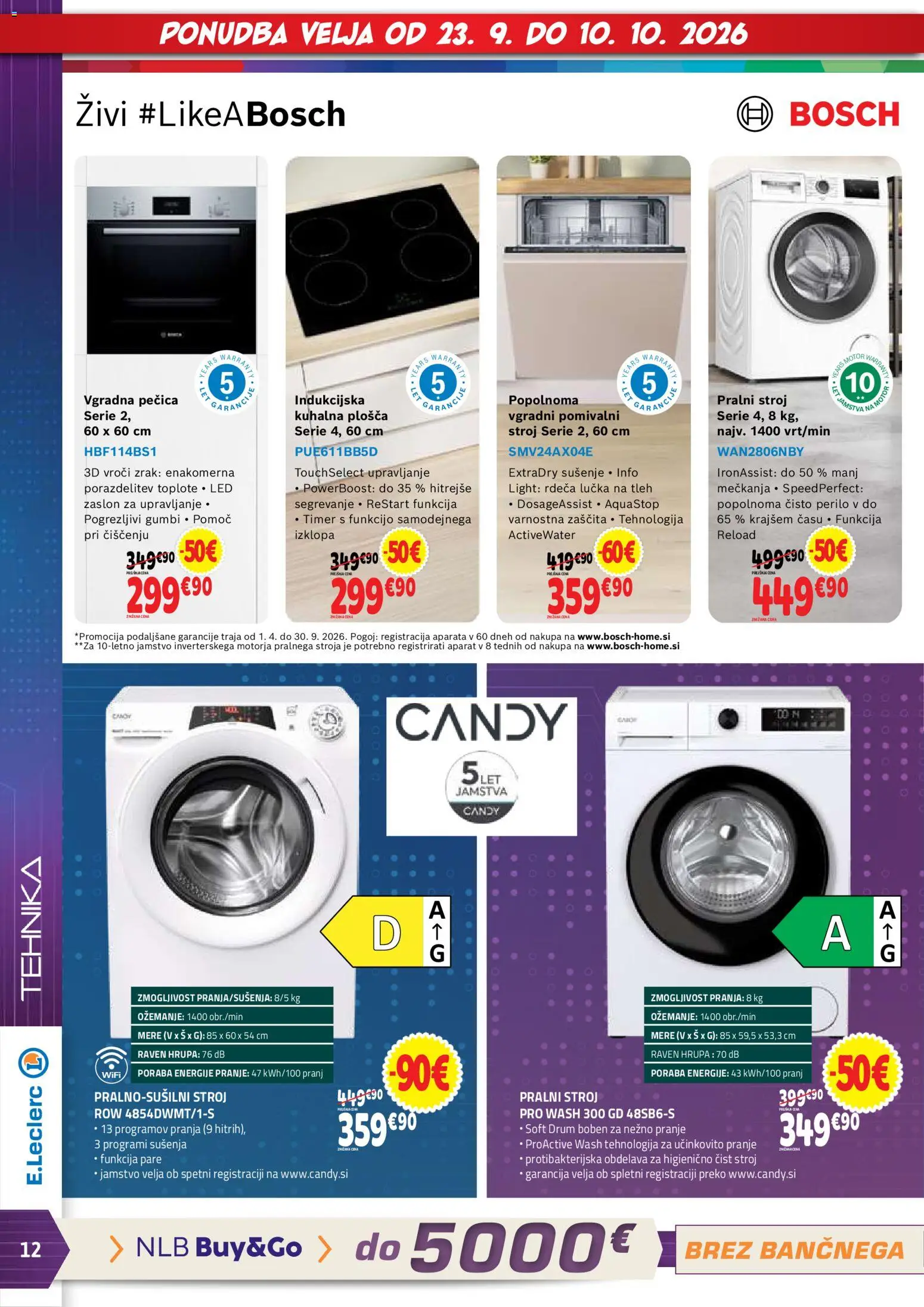 Novi E.leclerc katalog ponudbe – veljaven od 23.09.2026 | Stran: 12 | Izdelki: Pralni stroj, Pecica, Kuhalna plosca, Vgradna pečica