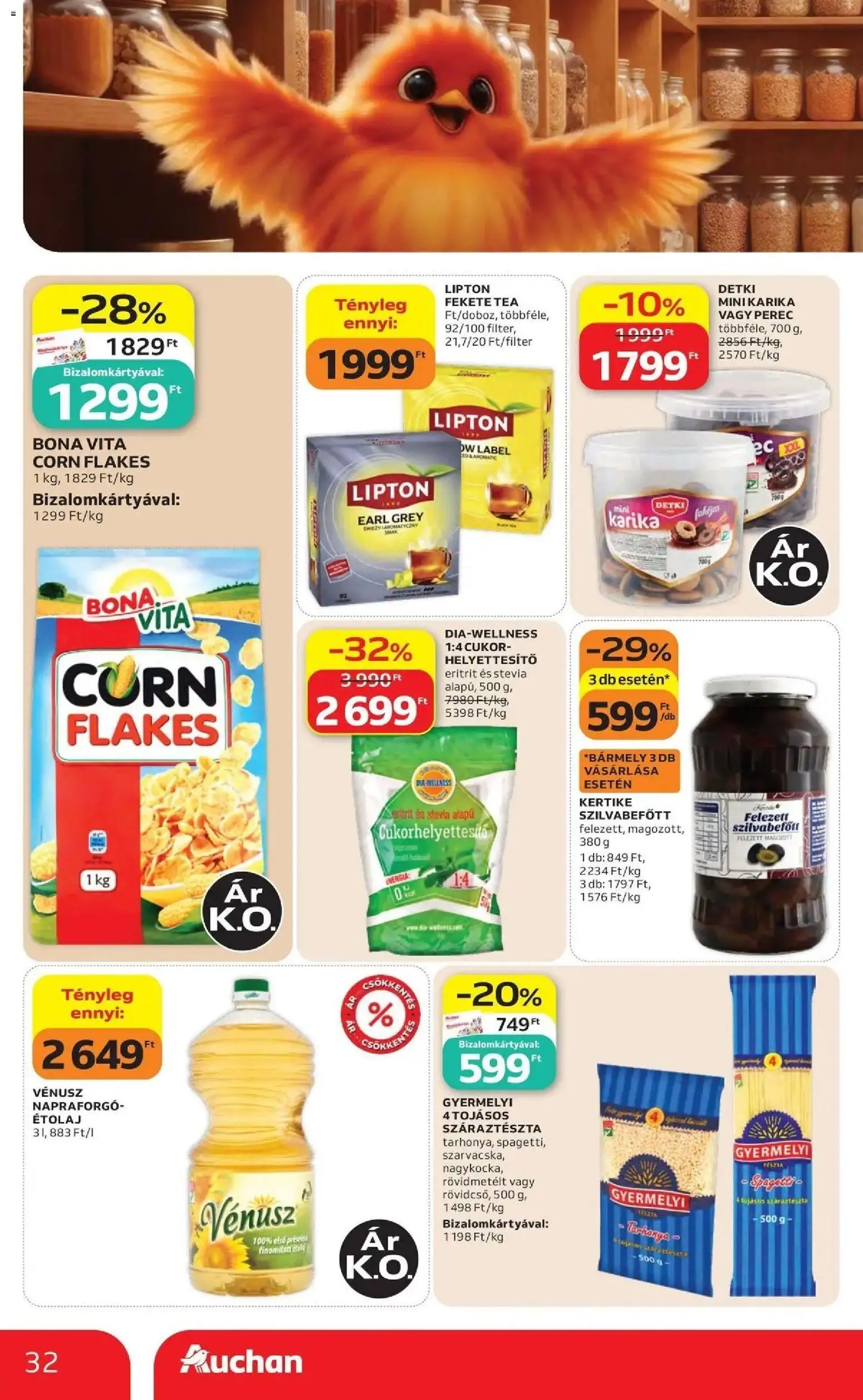 Auchan akciós újság Szolnok - 2026.08.27. -tól/töl > akció, lapozható szórólap 🛍️ | Oldal: 32 | Termékek: Napraforgó, Fekete tea, Száraztészta, Szilvabefőtt
