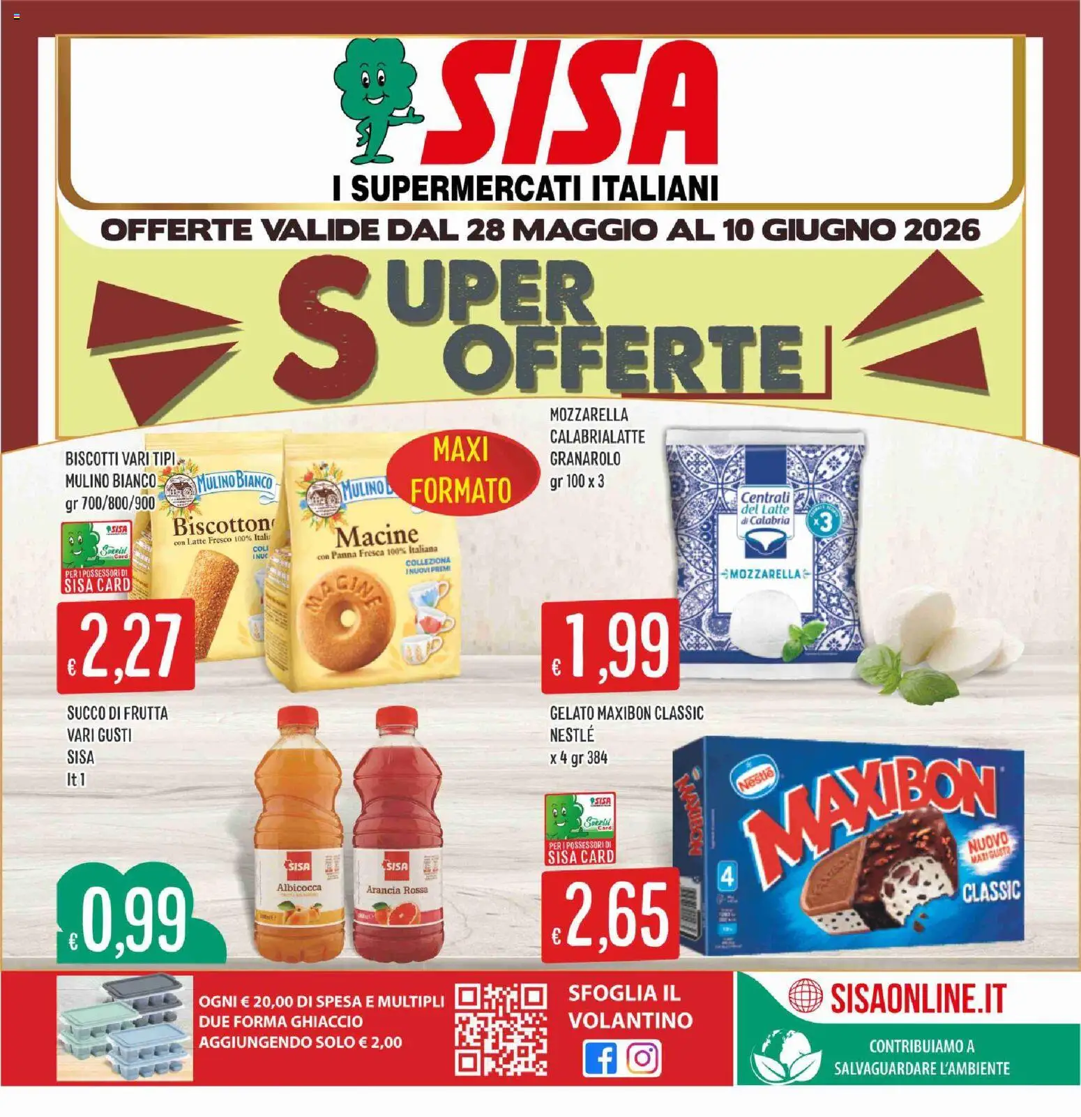 Volantino SISA del 28.05.2026 | Pagina: 1 | Prodotti: Frutta, Mozzarella, Latte, Succo di frutta