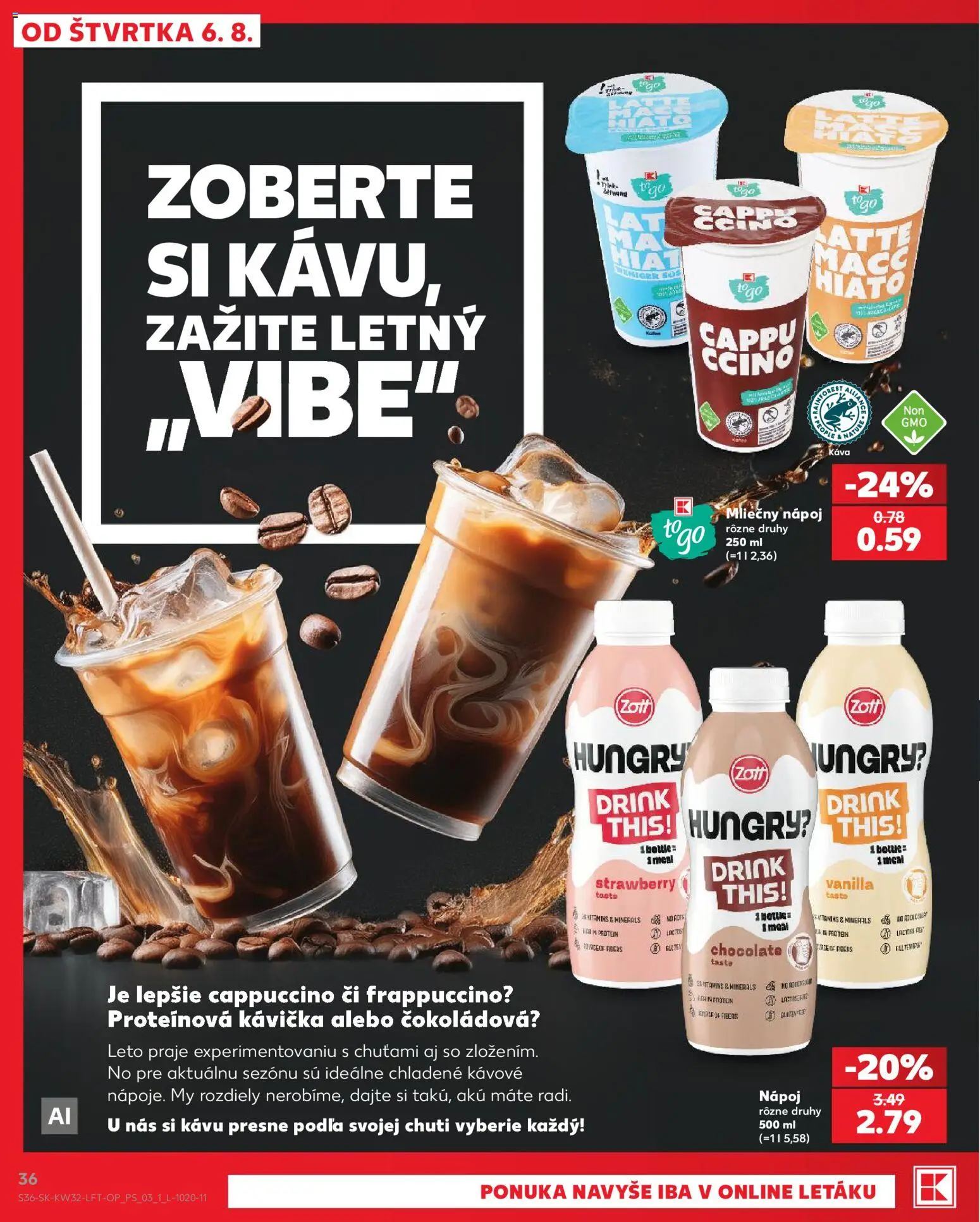 Nové Kaufland akcie – leták je platný od 06.08.2026 | Strana: 36 | Produkty: Aku, Káva, Protein