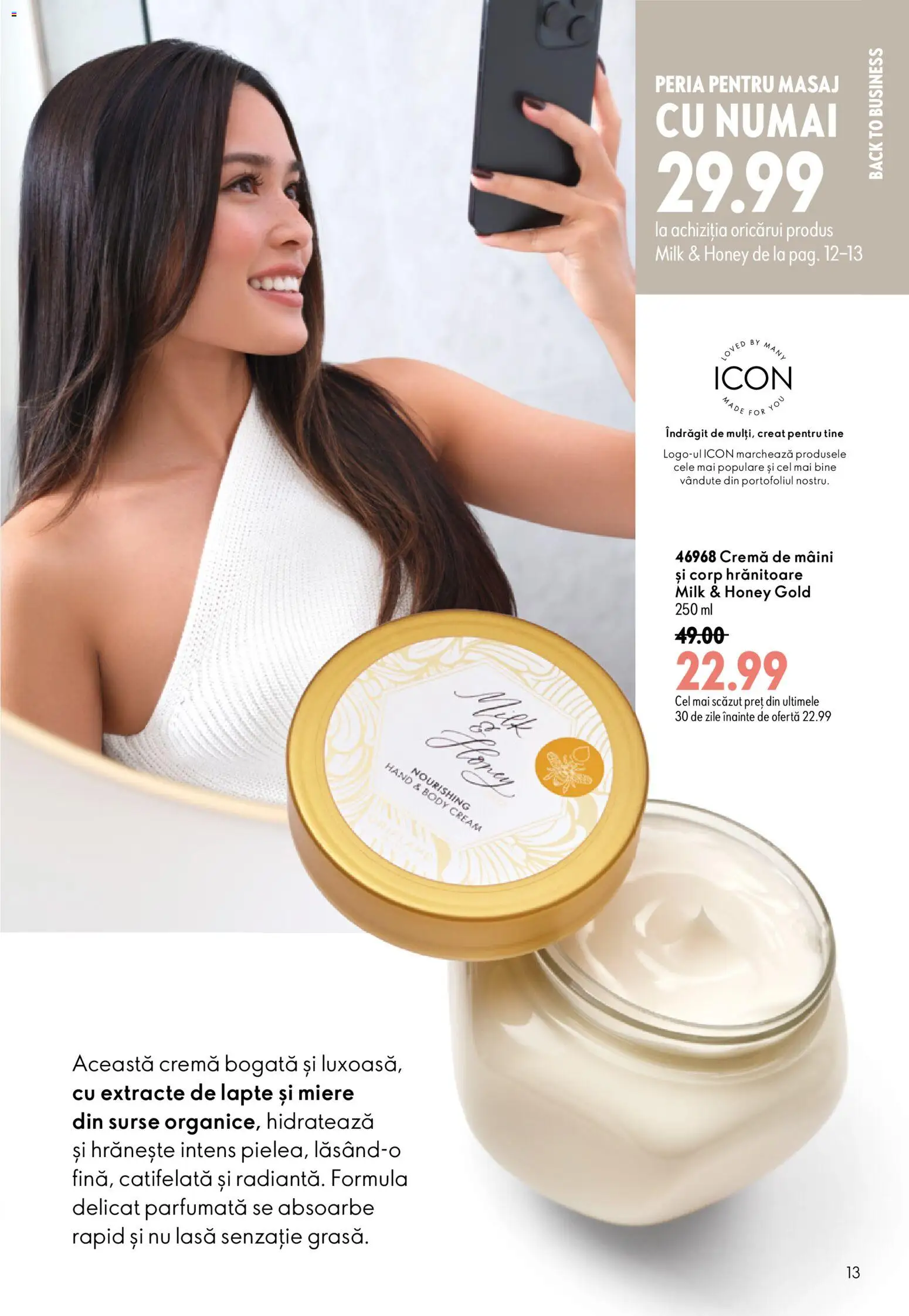 Noul catalog Oriflame – valabil de la 19.08.2026 | Pagină: 13 | Produse: Miere, Body, Lapte, Cremă