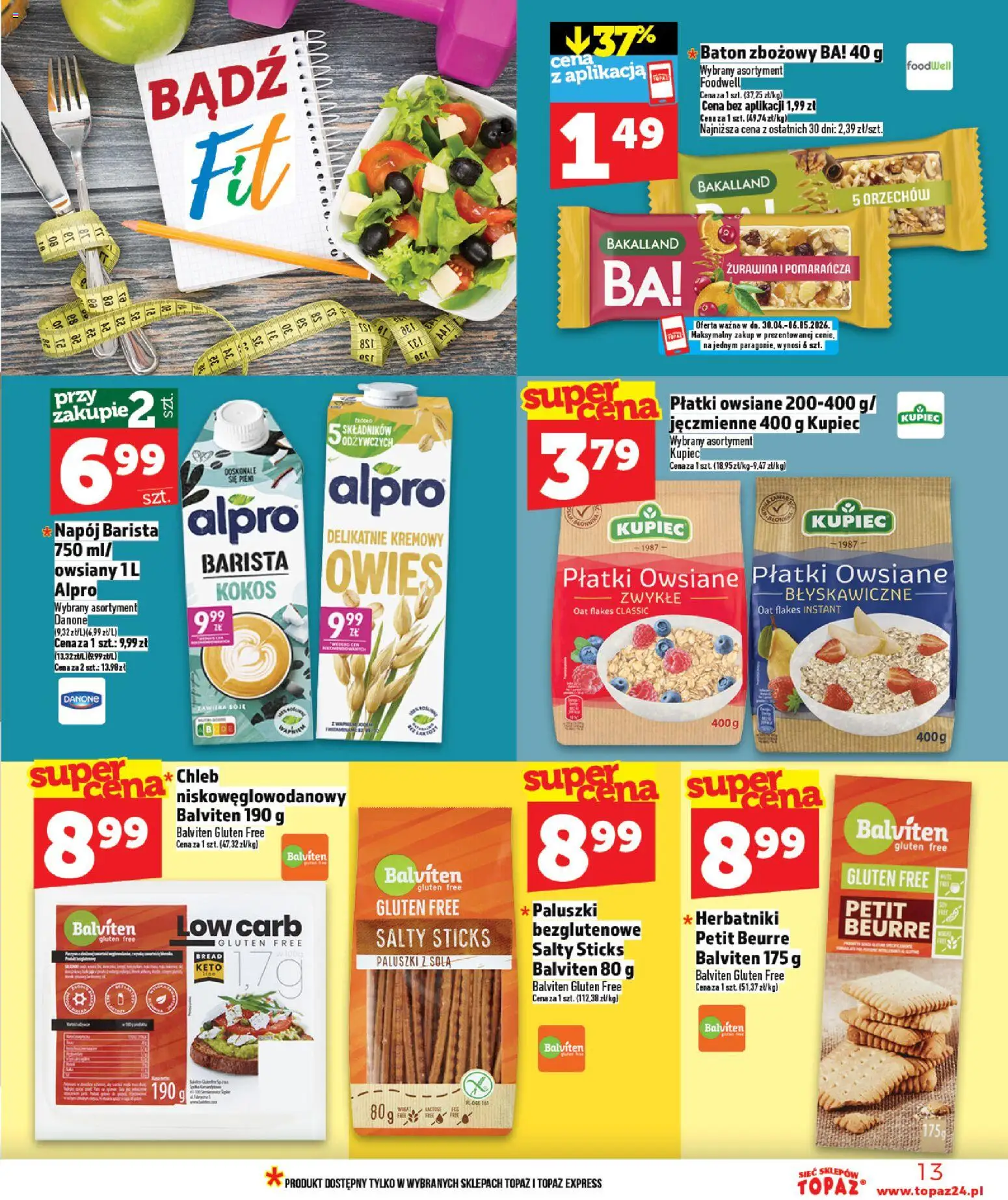 Topaz gazetka - MAZ od 30.04.2026 | Strona: 13 | Produkty: Żurawina, Herbatniki, Paluszki, Chleb