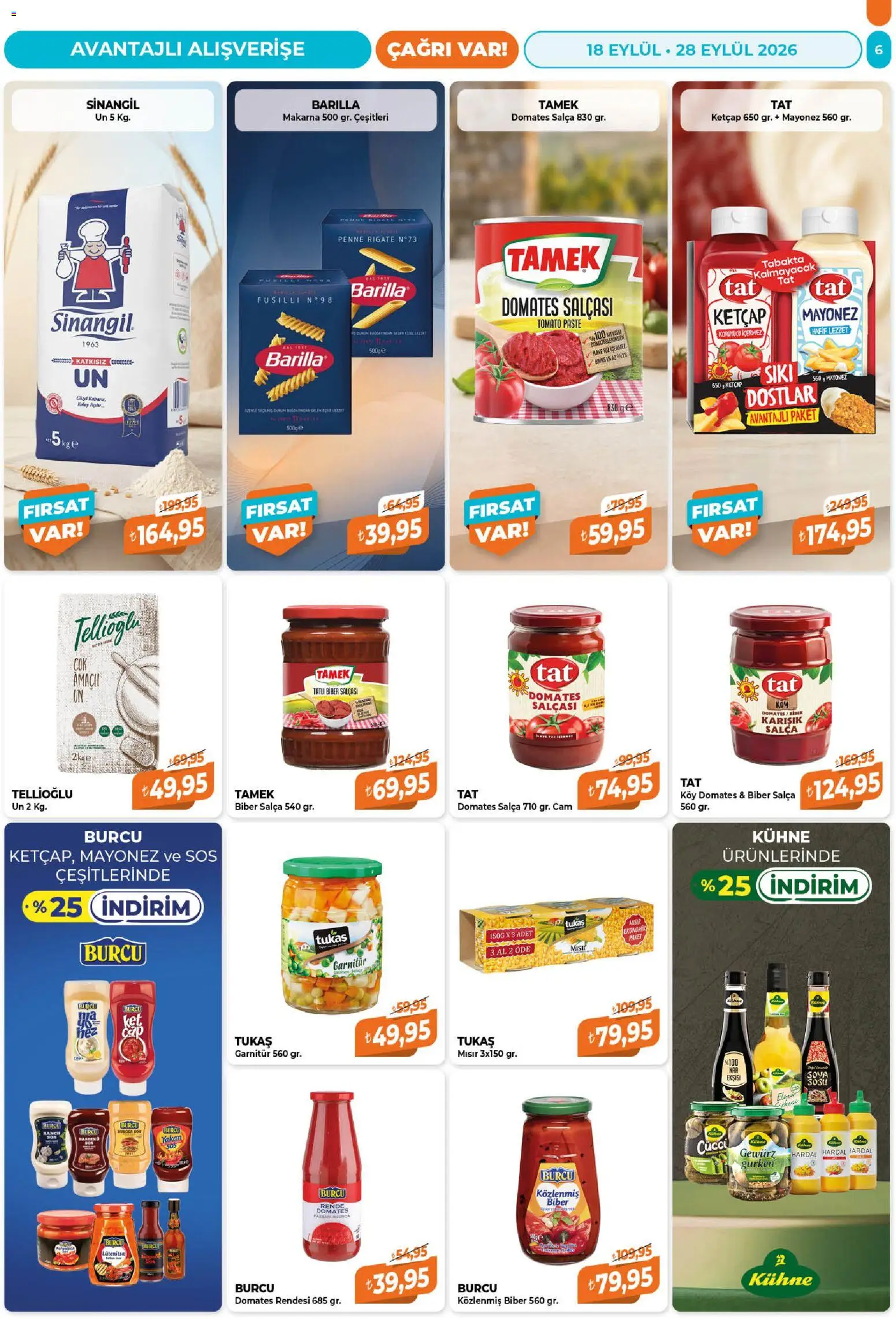 Çağrı Market Katalog - 18 Eylül 2026 tarihinden itibaren geçerlidir | Sayfa: 6 | Ürünler: Hardal, Rende, Makarna, Sos