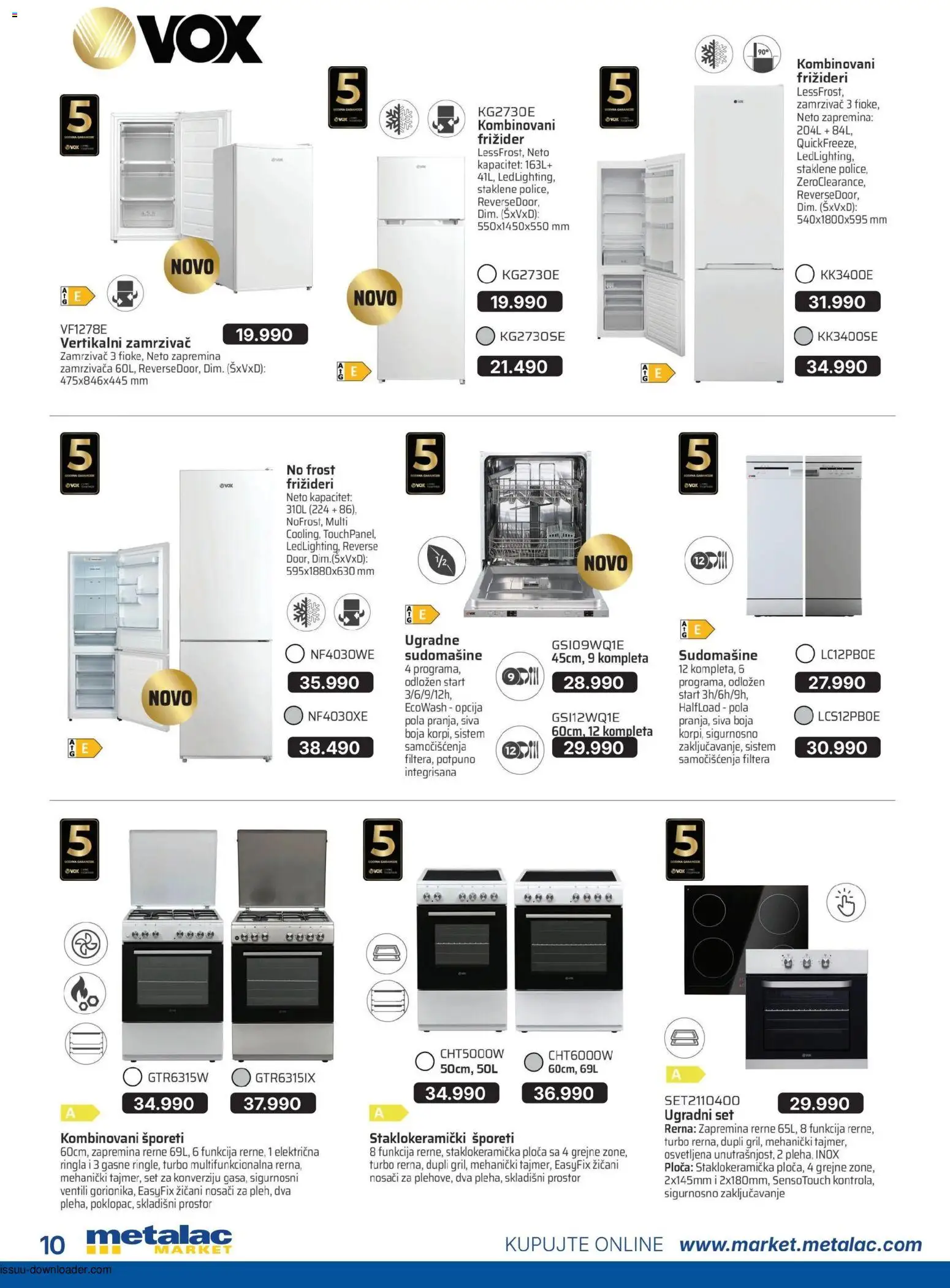 Metalac Market katalog - važi od 01.06.2026 | Strana: 10 | Proizvode: Kombinovani frižider, Frižider, Zamrzivač, Rerna