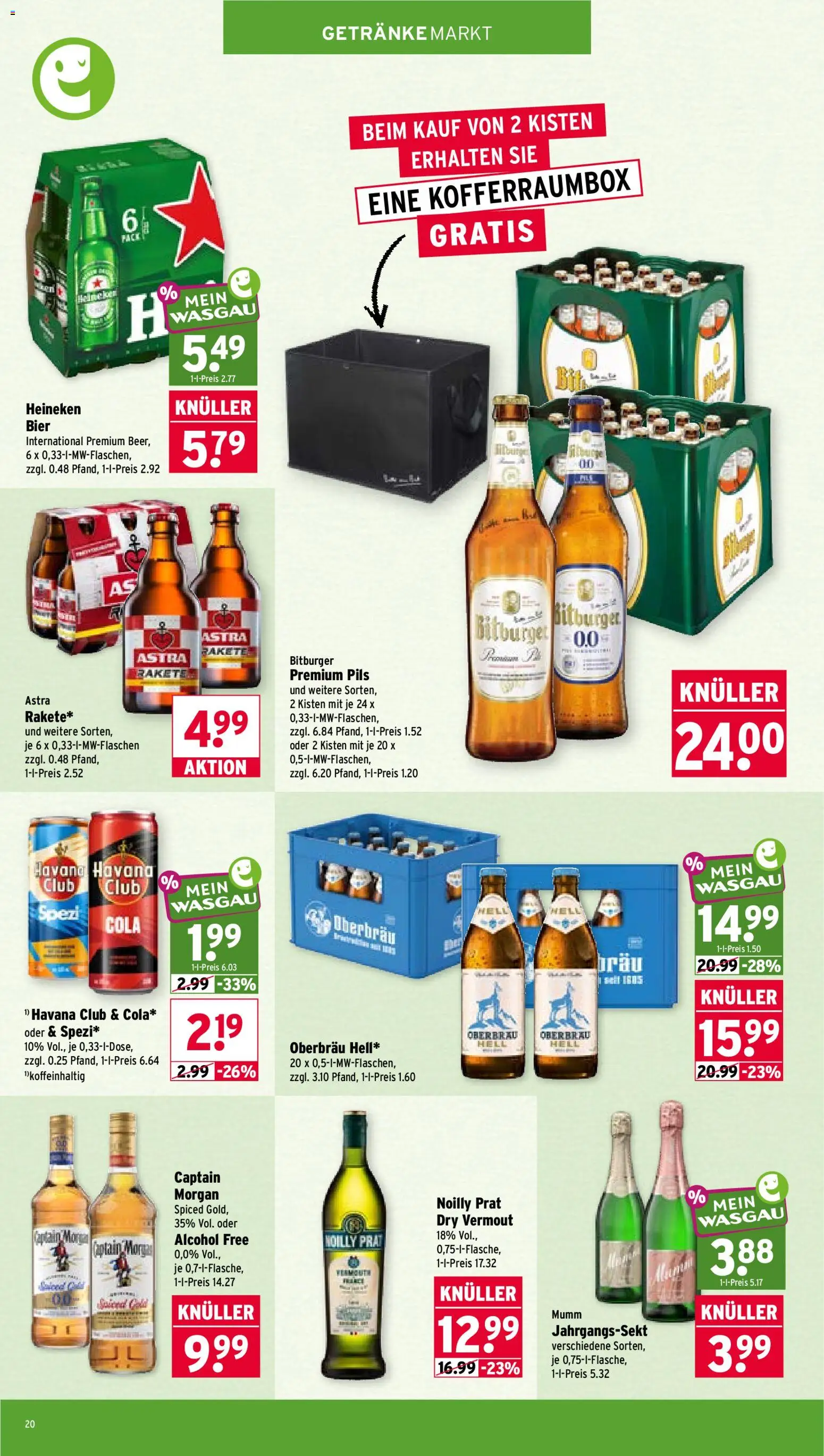 Wasgau Prospekt – gültig ab 10.08.2026 | Seite: 20 | Produkte: Havana club, Bitburger, Burger, Captain morgan