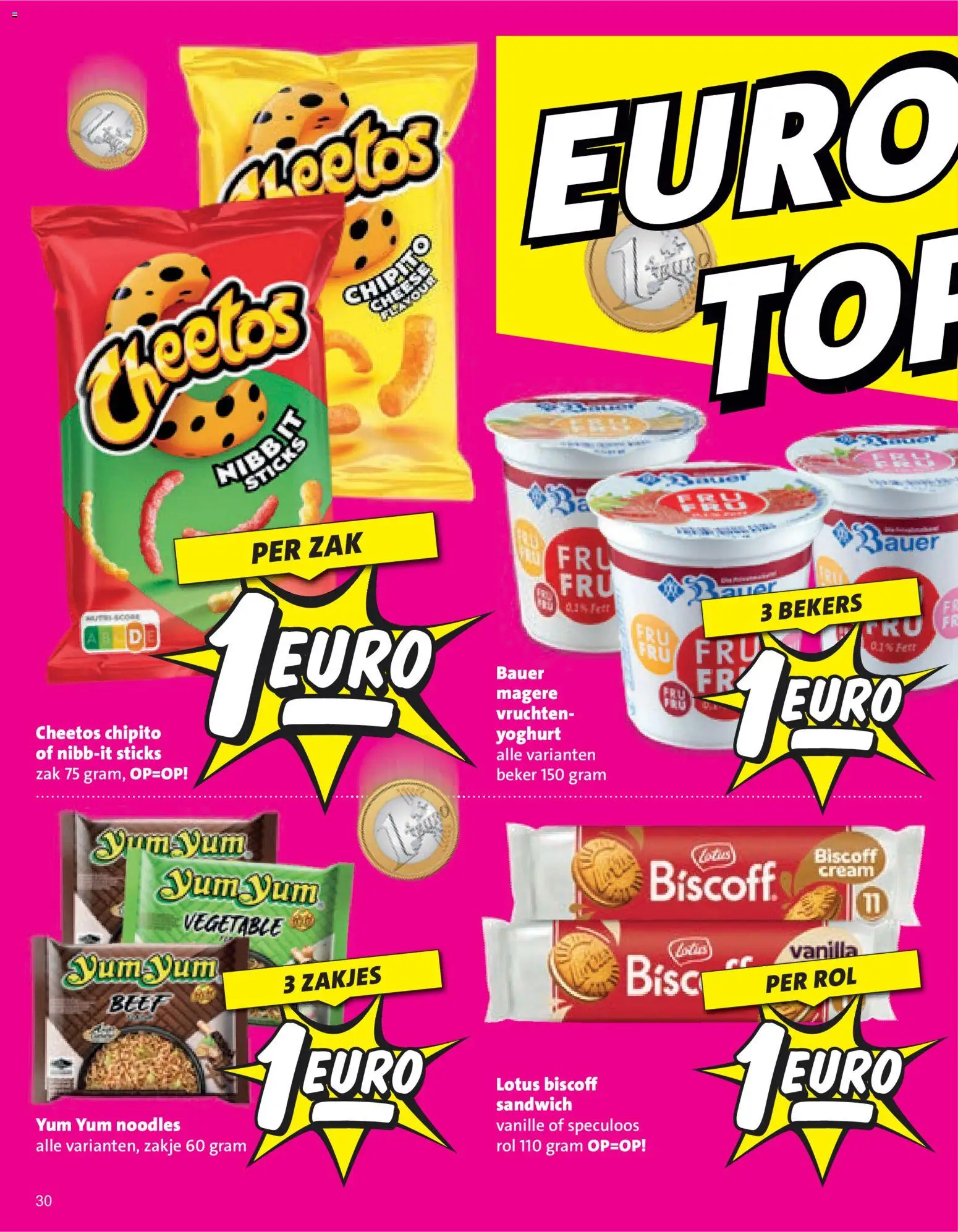 {H1} | Pagina: 30 | Producten: Yoghurt, Beker, Pavilon, Cheetos