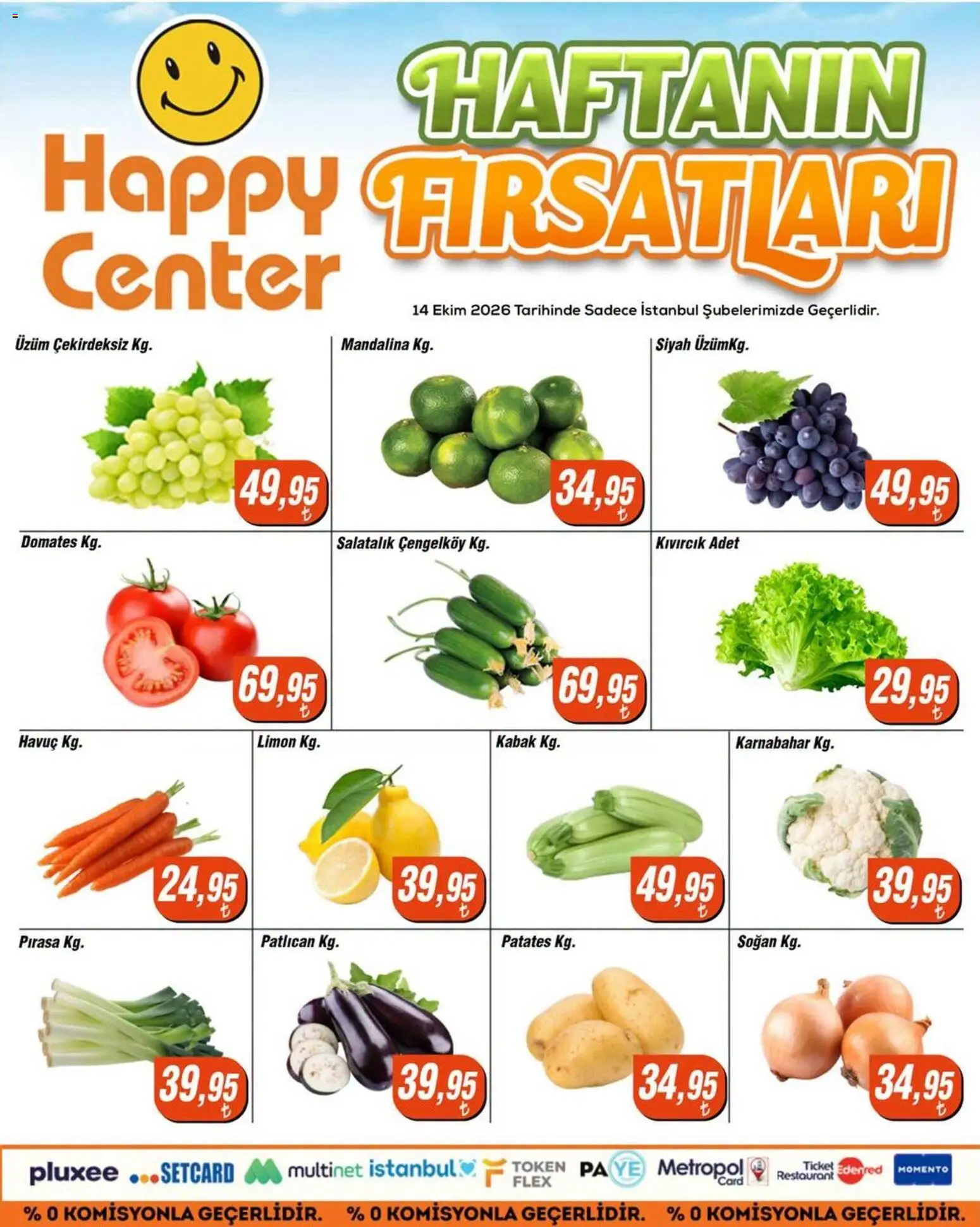 Happy Center - Manav - 14 Ekim 2026 tarihinden itibaren geçerlidir | Sayfa: 1 | Ürünler: Domates, Havuç, Patates, Soğan