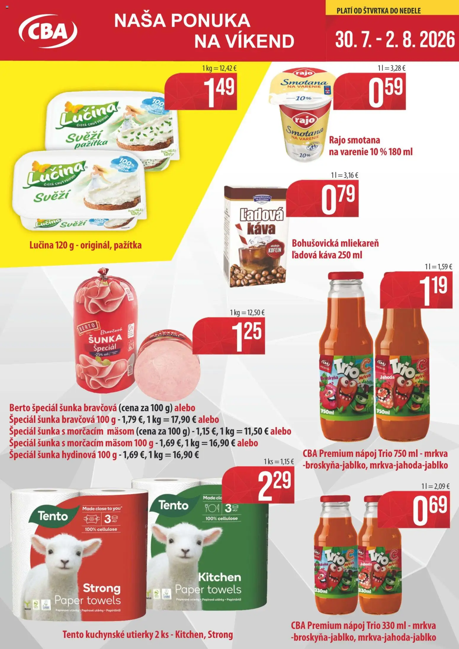 Nové Sintra akcie – leták je platný od 30.07.2026 | Strana: 1 | Produkty: Pažítka, Káva, Smotana, Mrkva